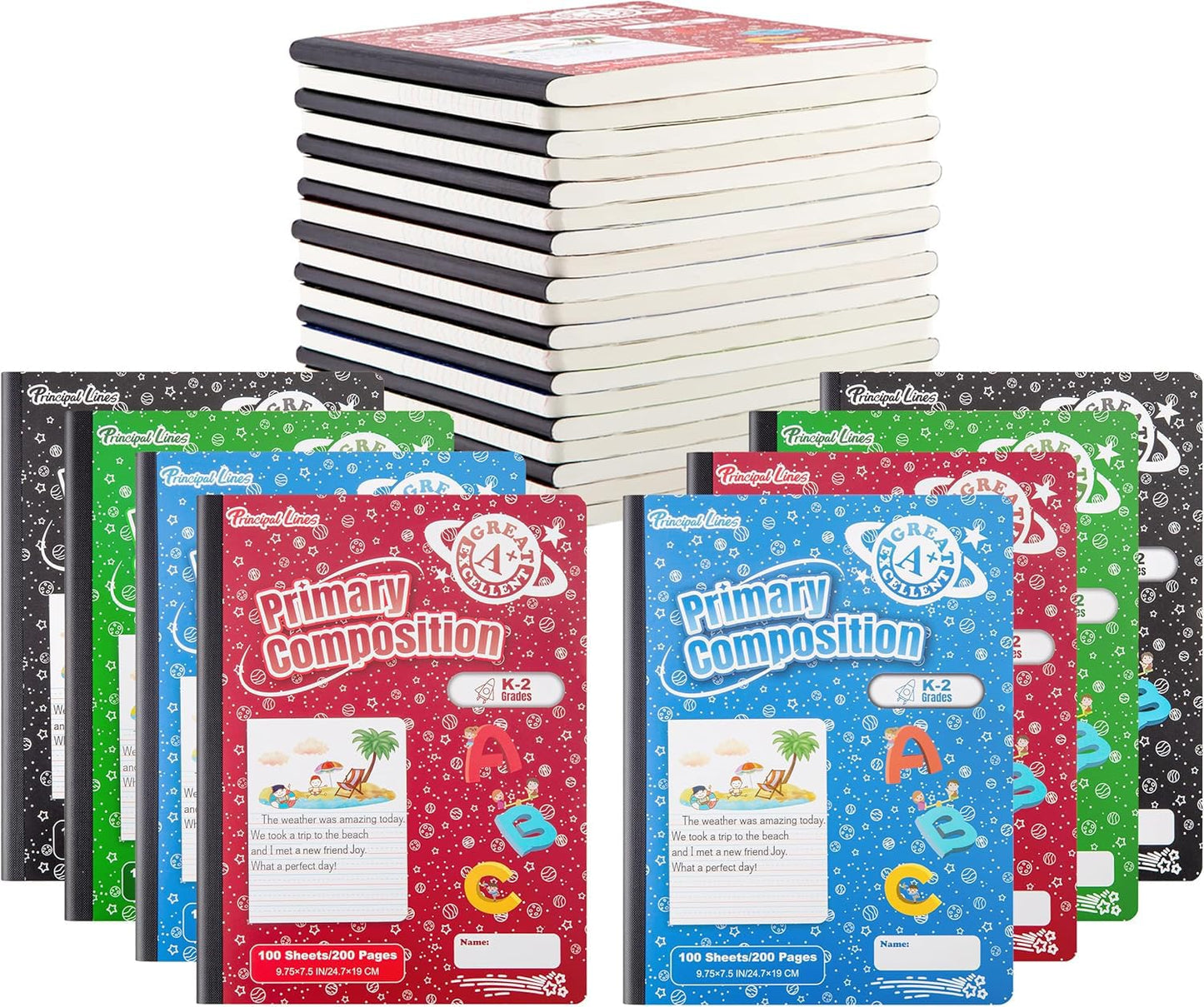 Principal Lines 24 Pack Primary Composition Notebook K-2, Primary Ruled Journal, Draw and Write Journal for Kids, Notebook School Supplies for Students, Hard Cover, 200 Pages(100 Sheets)