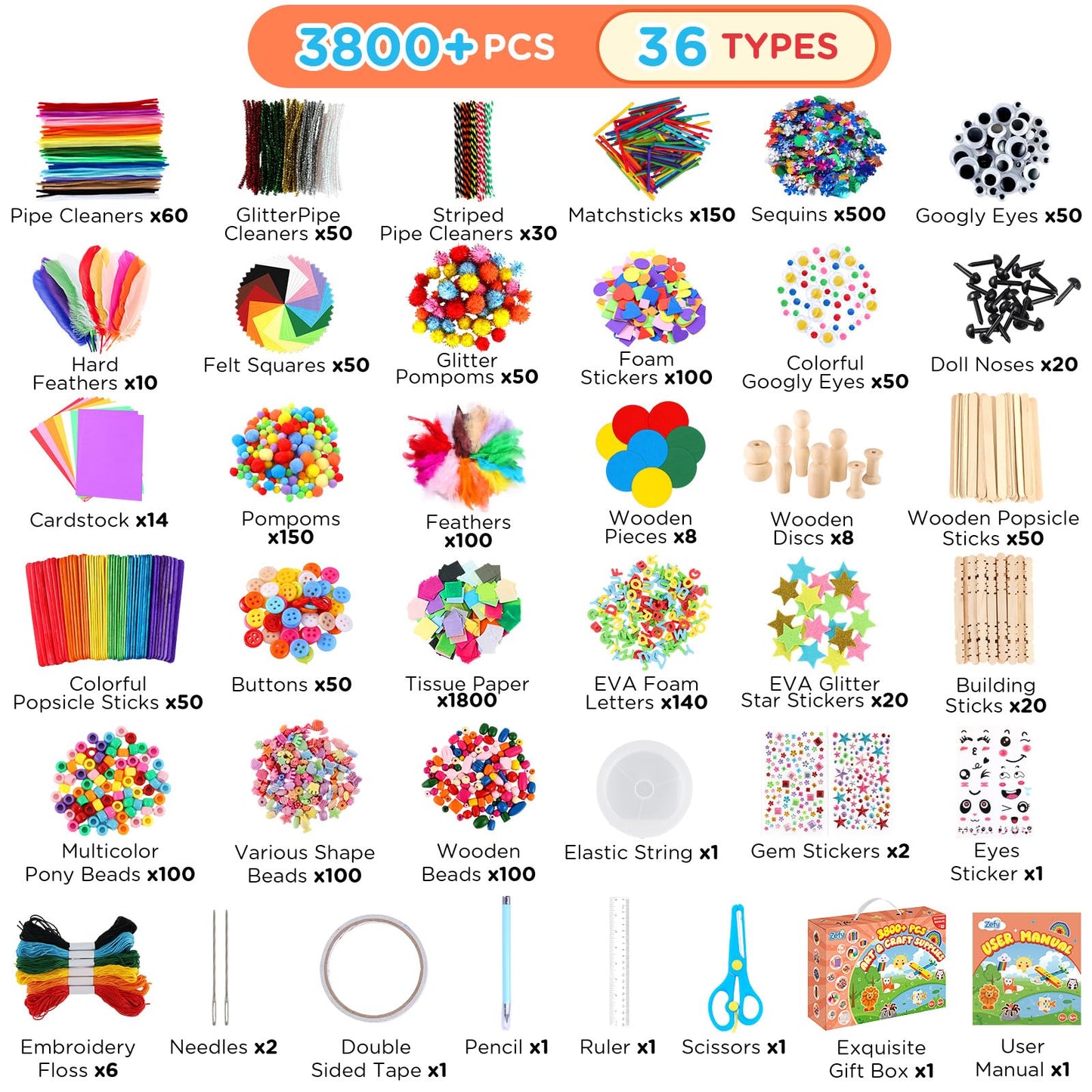 Zefy 3847+ Pcs Arts and Crafts Supplies