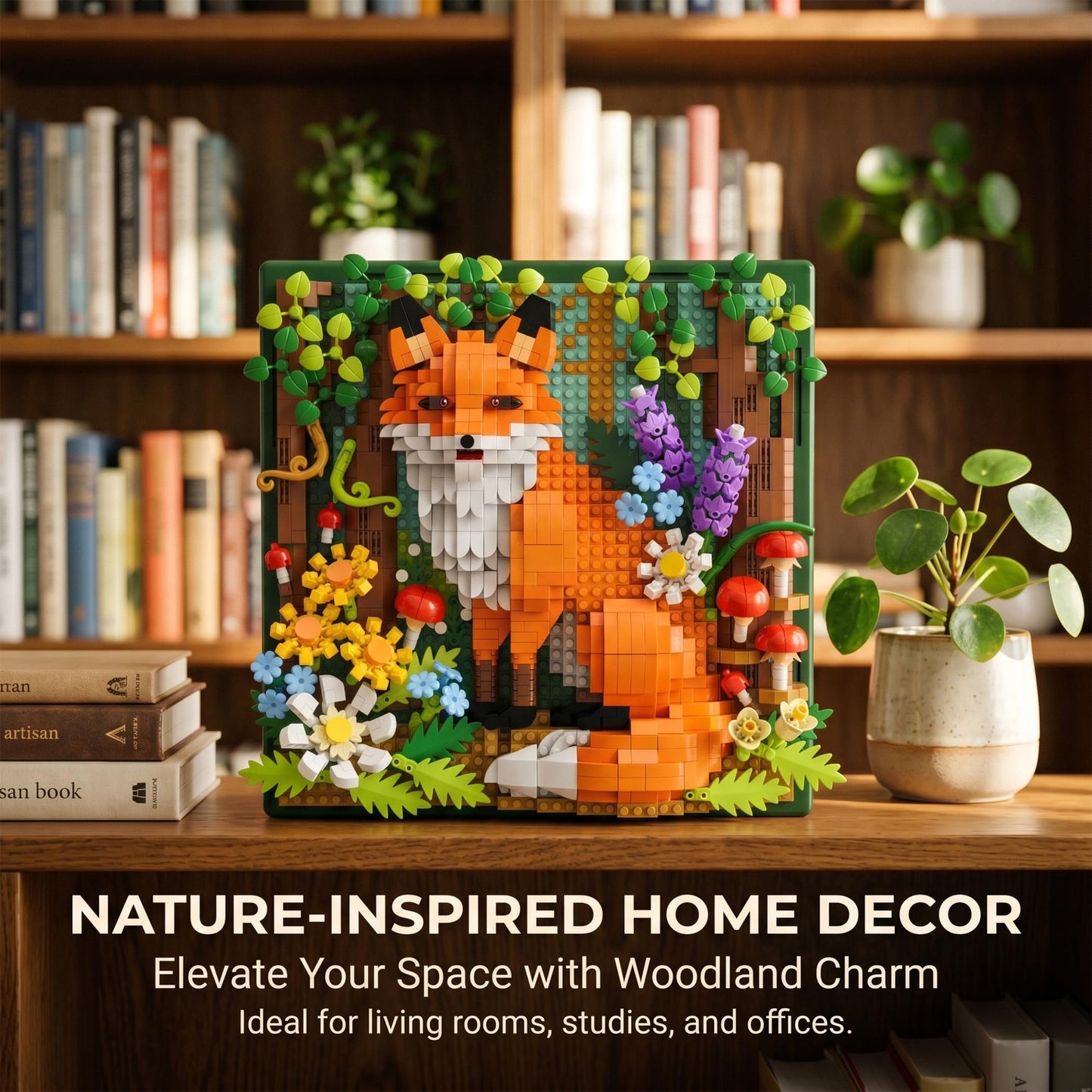Loyratche Fox Animal 3D Wall Art Micro Mini Building Blocks Set for Adults, Micro Brick Forest Building Set Home Wall Decor or Desk Display