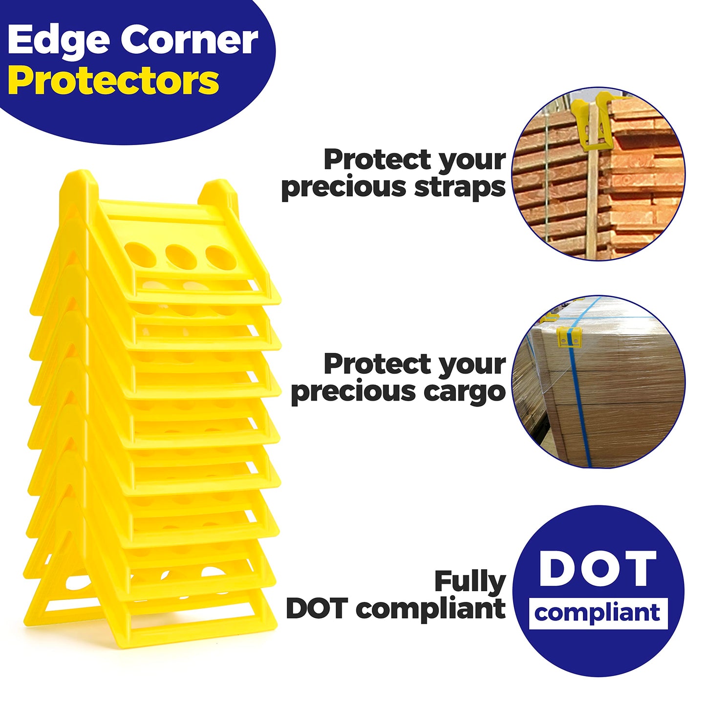 24 Pack Edge Corner Protector With Carrying Case for Flatbed Cargo Load Truck Shipping - 4'' x 6'' Winch Ratchet Straps Plastic Protectors Yellow