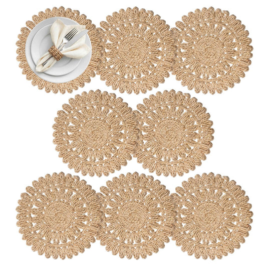 DELAQIKO 13.8" Round Corn Husk Placemats | Boho Woven Rattan Table Mats | Natural Spring Farmhouse Plate Chargers | Handmade Rustic Wicker Place Mats for Christmas Wedding (Set of 8)