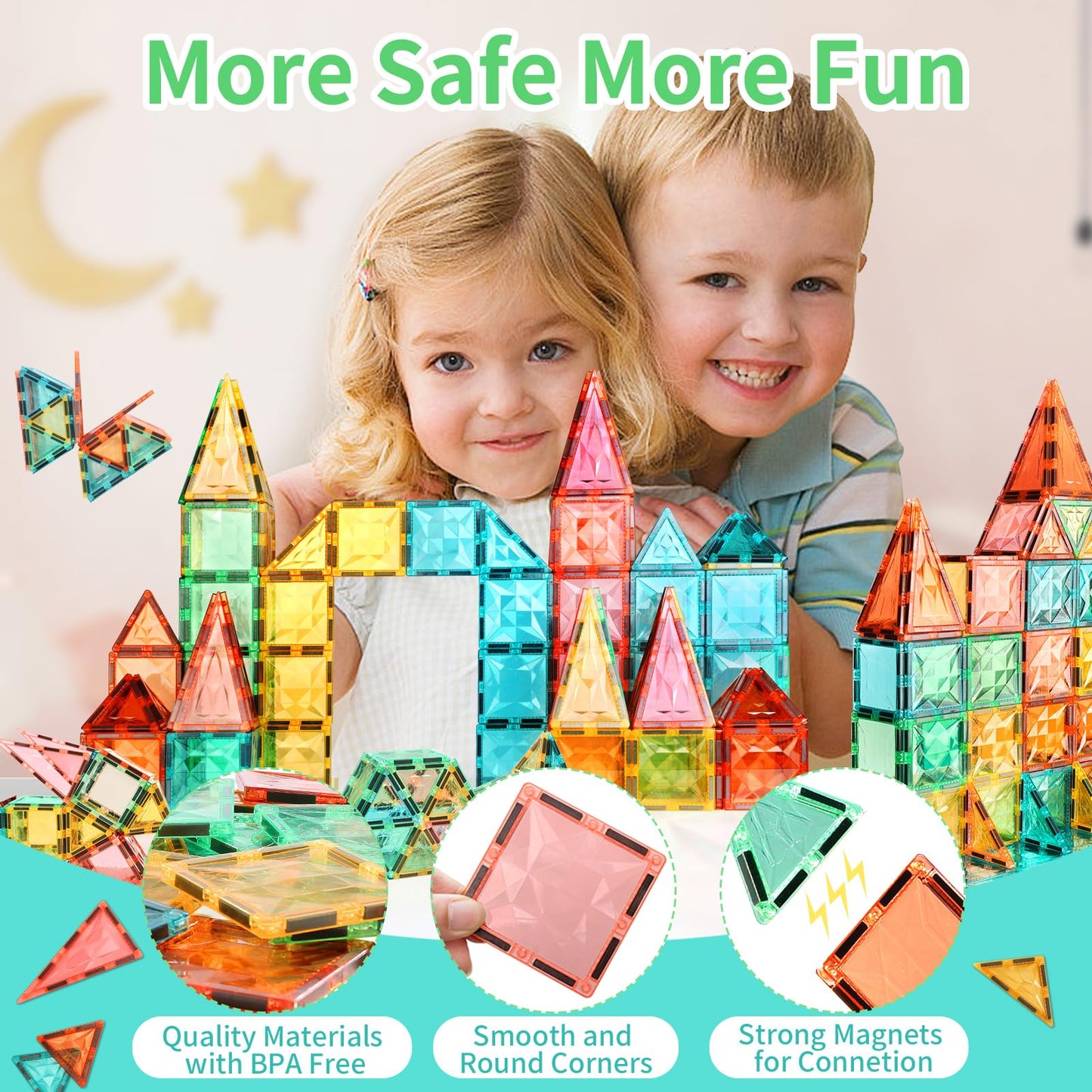 YRZtiles Magnetic Tiles 100-Piece Set for Kids, Magnetic Building Blocks STEM Toys for Age 3+ Boys and Girls, Educational Magnet Construction Tiles for Creativity & Learning