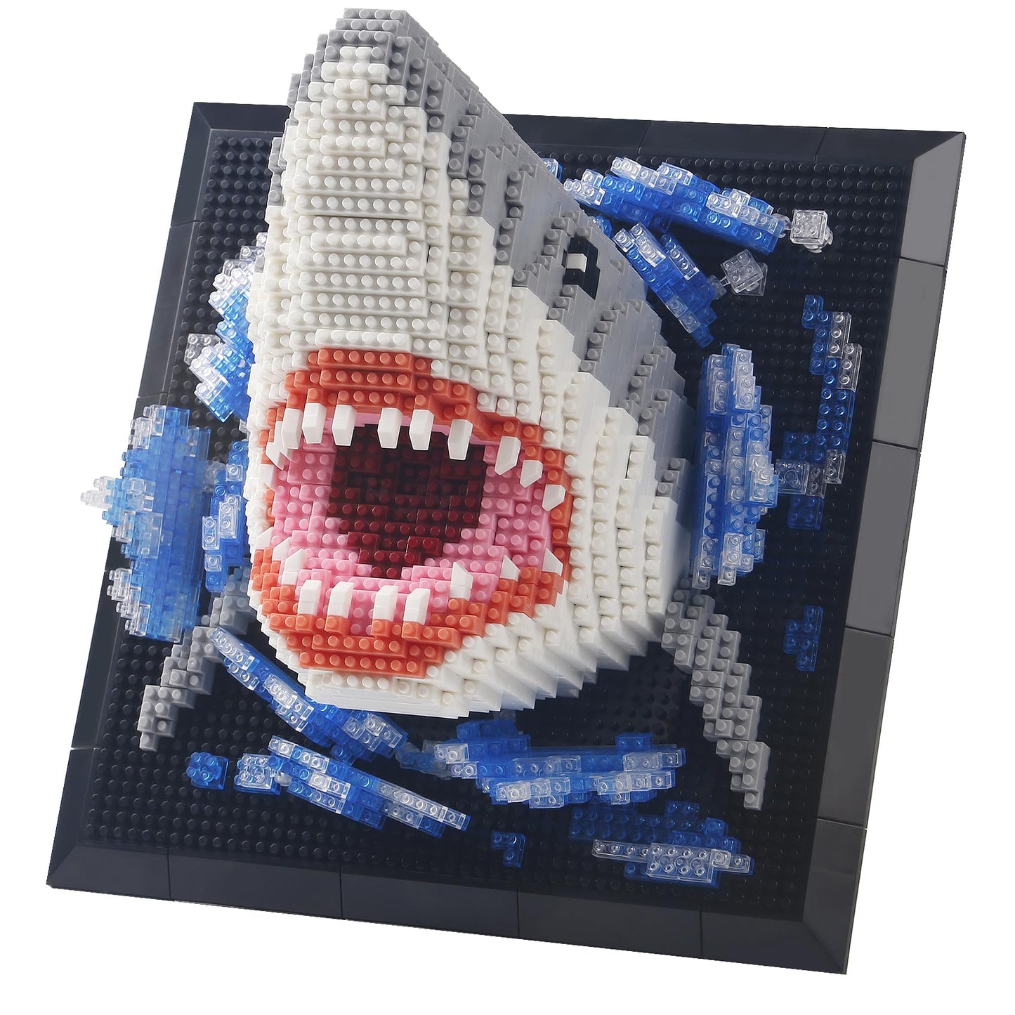 1800PCS Animal Shark 3D Wall Art Micro Mini Building Blocks Set not Compatible with Lego Size,Unique Home or Table Decor Painting with Specialized Tweezers,Present DIY Shark Toy Gift for 14+