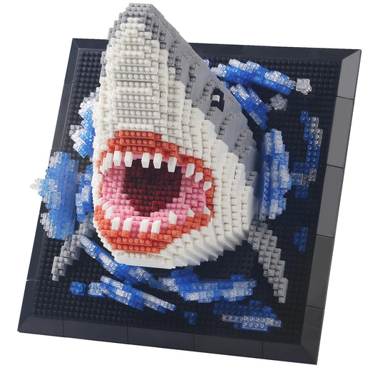 1800PCS Animal Shark 3D Wall Art Micro Mini Building Blocks Set not Compatible with Lego Size,Unique Home or Table Decor Painting with Specialized Tweezers,Present DIY Shark Toy Gift for 14+