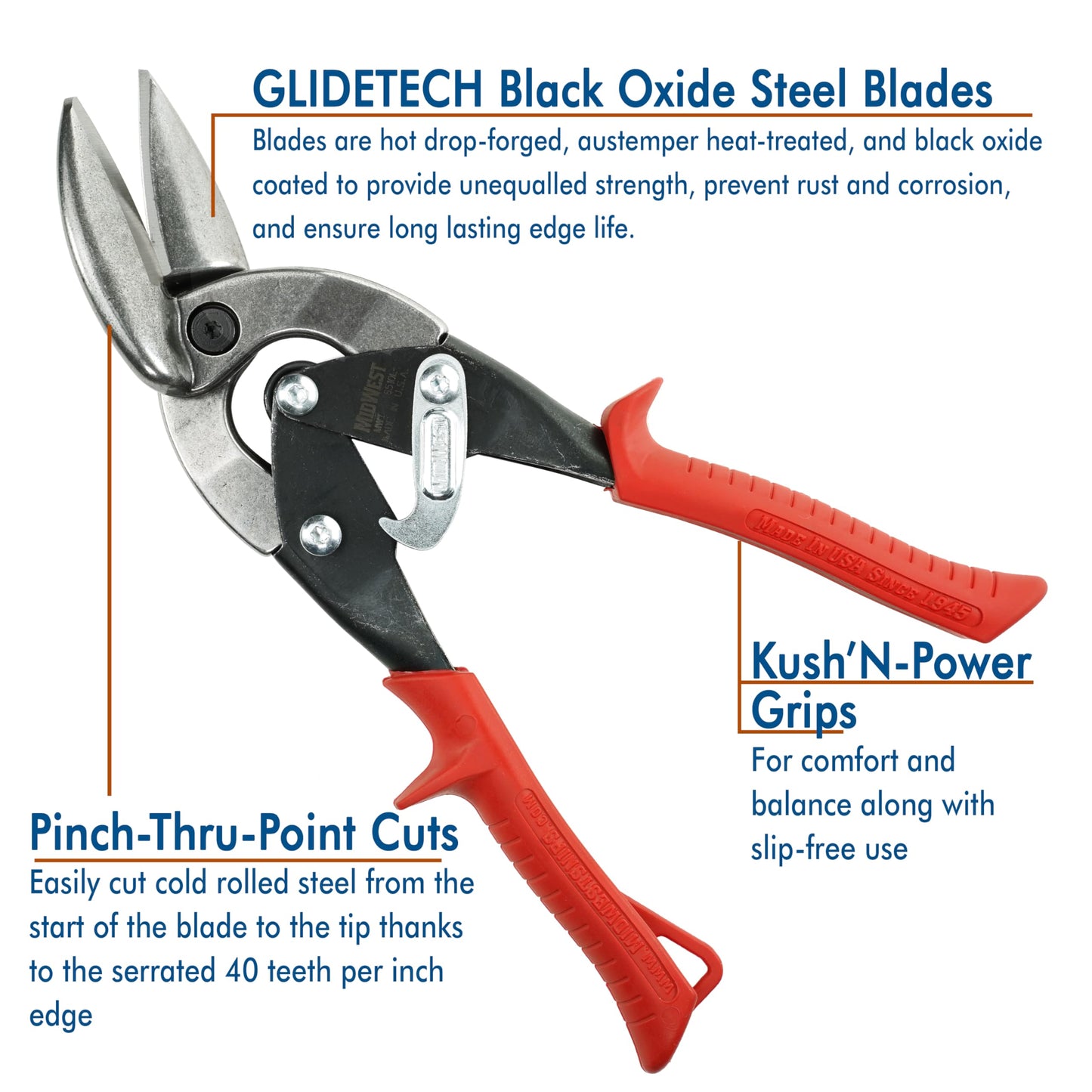 MIDWEST Blackout Series Aviation Snip - Left and Right Cut Offset Tinner Shears, Made in the USA - MWT-6510CO-NP