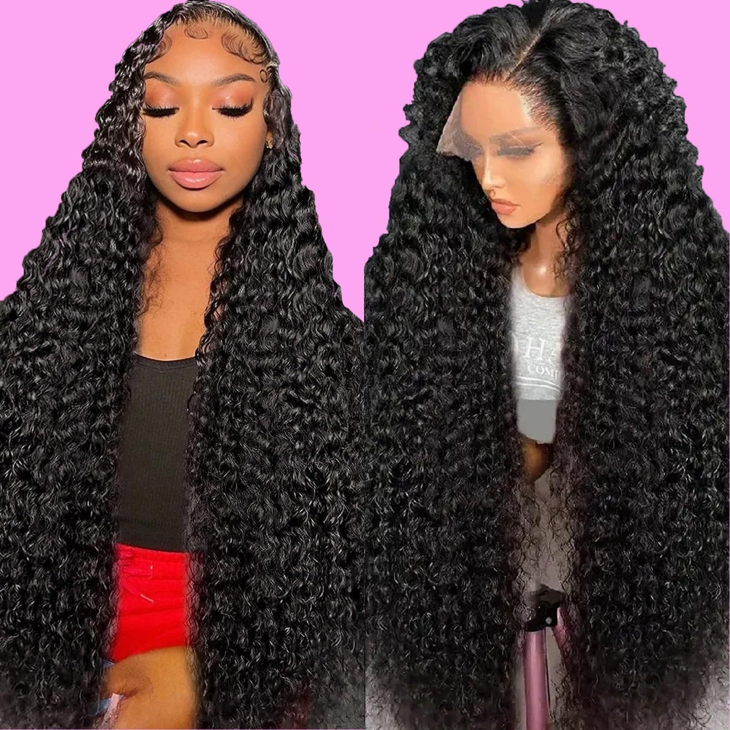 32 Inch Lace Front Wig Human Hair Deep Wave Lace Front Wigs 210 Density HD Lace Frontal Wigs Human Hair 13x6 Lace Front Wigs Human Hair Pre Plucked Deep Curly Human Hair Wigs for Black Women