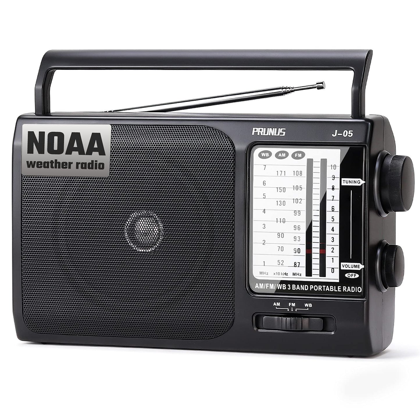 NOAA Weather AM FM Portable Radio with Best Reception, Transistor Radio, Battery Operated Radios by 3X D Cell Batteries or AC Power for Household & Outdoor, Plug in Wall by PRUNUS