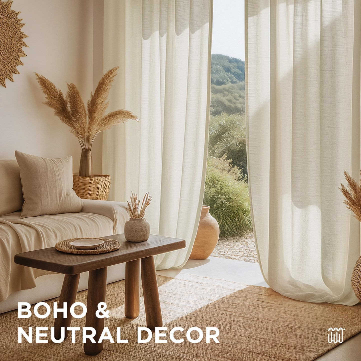 Joydeco Curtains, 108 Inches Long, 2 Panels Set, Farmhouse Drapes for Living Room, Semi-Blackout, Linen-Polyester, Ivory on Linen, Rod Pocket