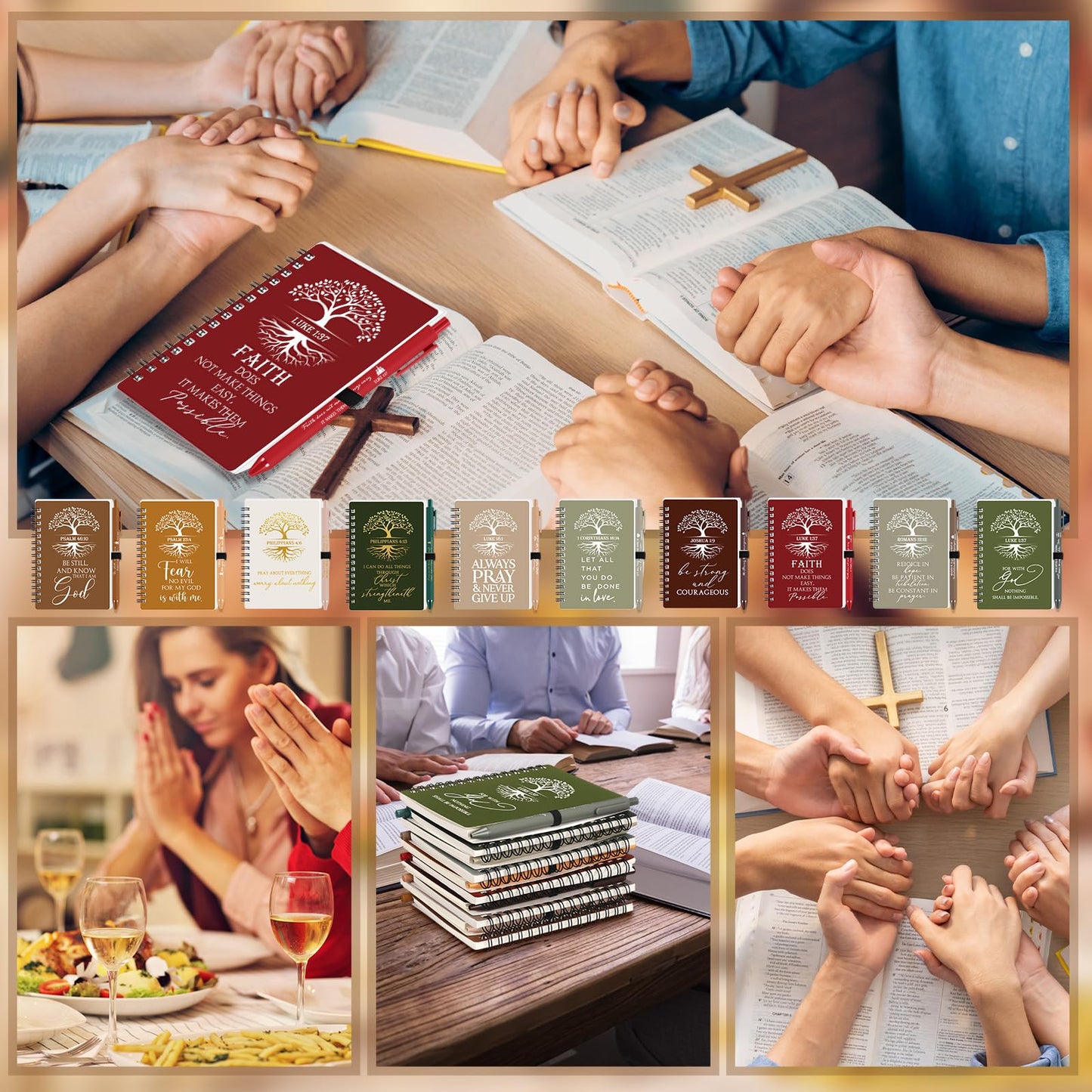 Kosiz 80 Pcs Fathers Day Christian Gifts Bulk Prayer Journal Bible Verse Religious Spiral Notebook with Pen Tree of Life Scripture Notepad Church Gifts for Women Men Bible Study Group (Vivid Color)