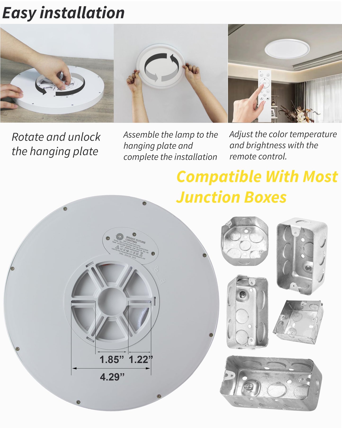4Pack 12 Inch Remote Control Dimmable LED Flush Mount Ceiling Light Panel,24W 2520LM,2700K-6000K Adjustable Color,Ultra Thin Round White Ceiling Light Fixture for Hallway Kitchen Bedroom Home Office