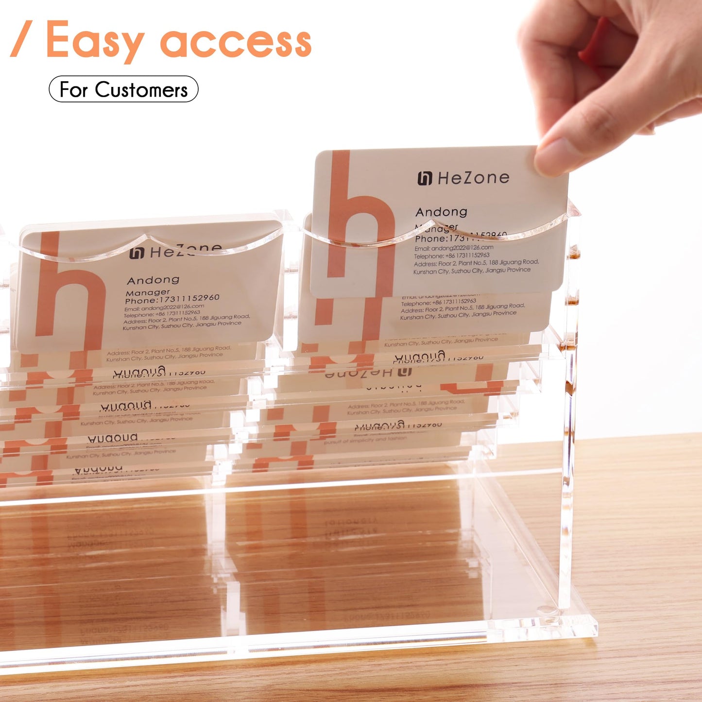 HeZone Business Card Holder for Desk Multiple Cards Display Stand Rack for Women and Men Clear Acrylic Card Organizer 20 Slot 5 Tier Large Capacity-Holds 1000 Cards -1 Pack (20 Cell H)