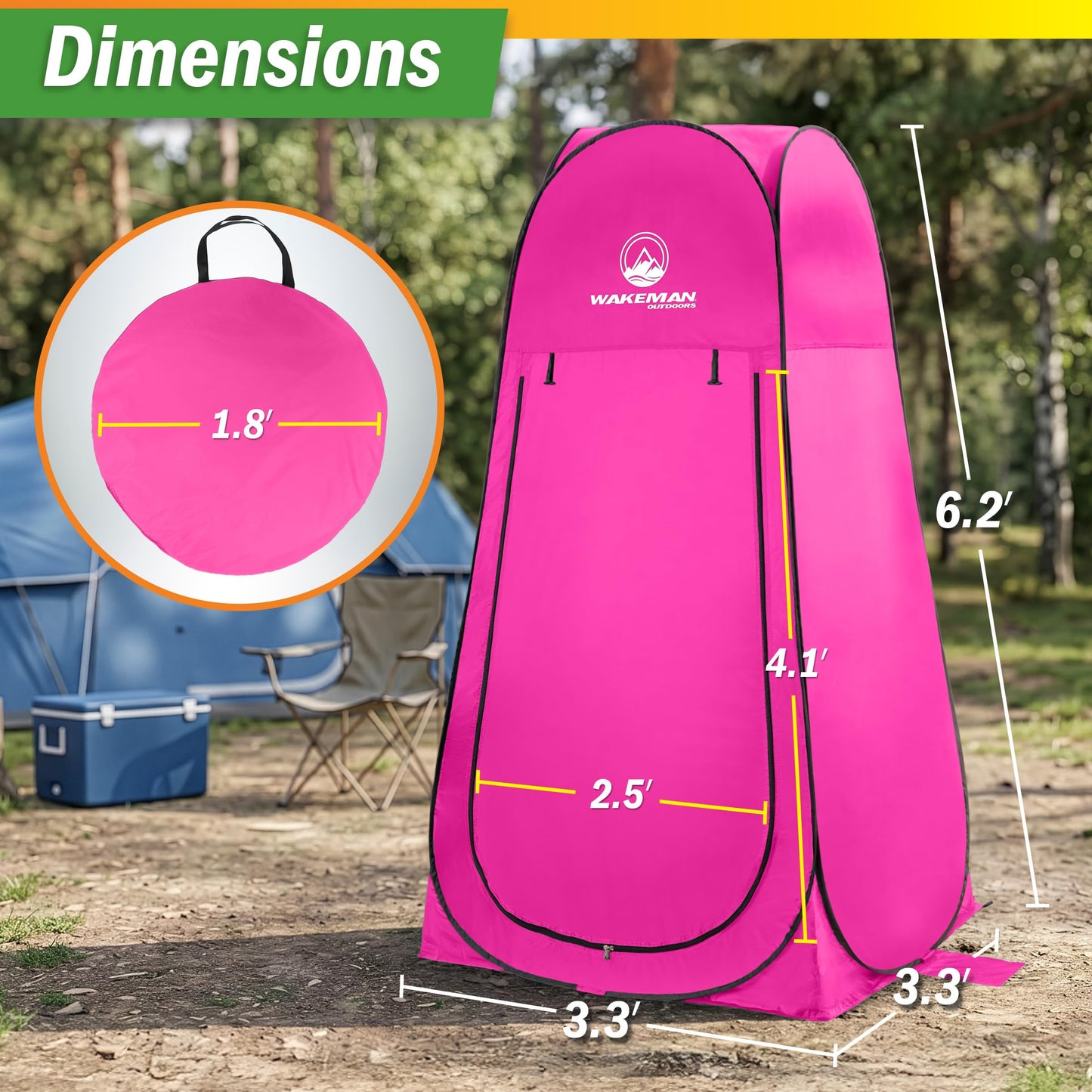 Pop Up Pod - Privacy Shower Tent, Dressing Room, or Portable Toilet Stall with Carry Bag for Camping, Beach, or Tailgate by Wakeman Outdoors (Pink)