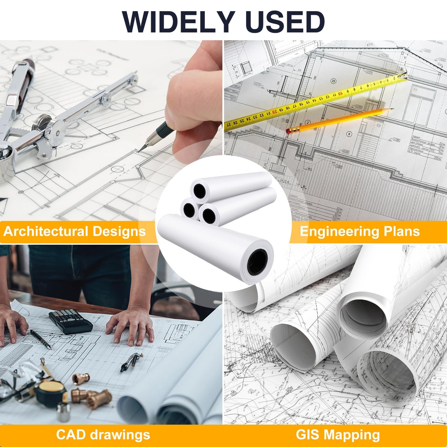 VOISEN Wide Format Paper,4 Rolls Plotter Paper 36 In x 150 Ft, CAD Bond Rolls,20lb,Bond Paper on 2" Core for CAD Printing on Wide Format Ink Jet Printers