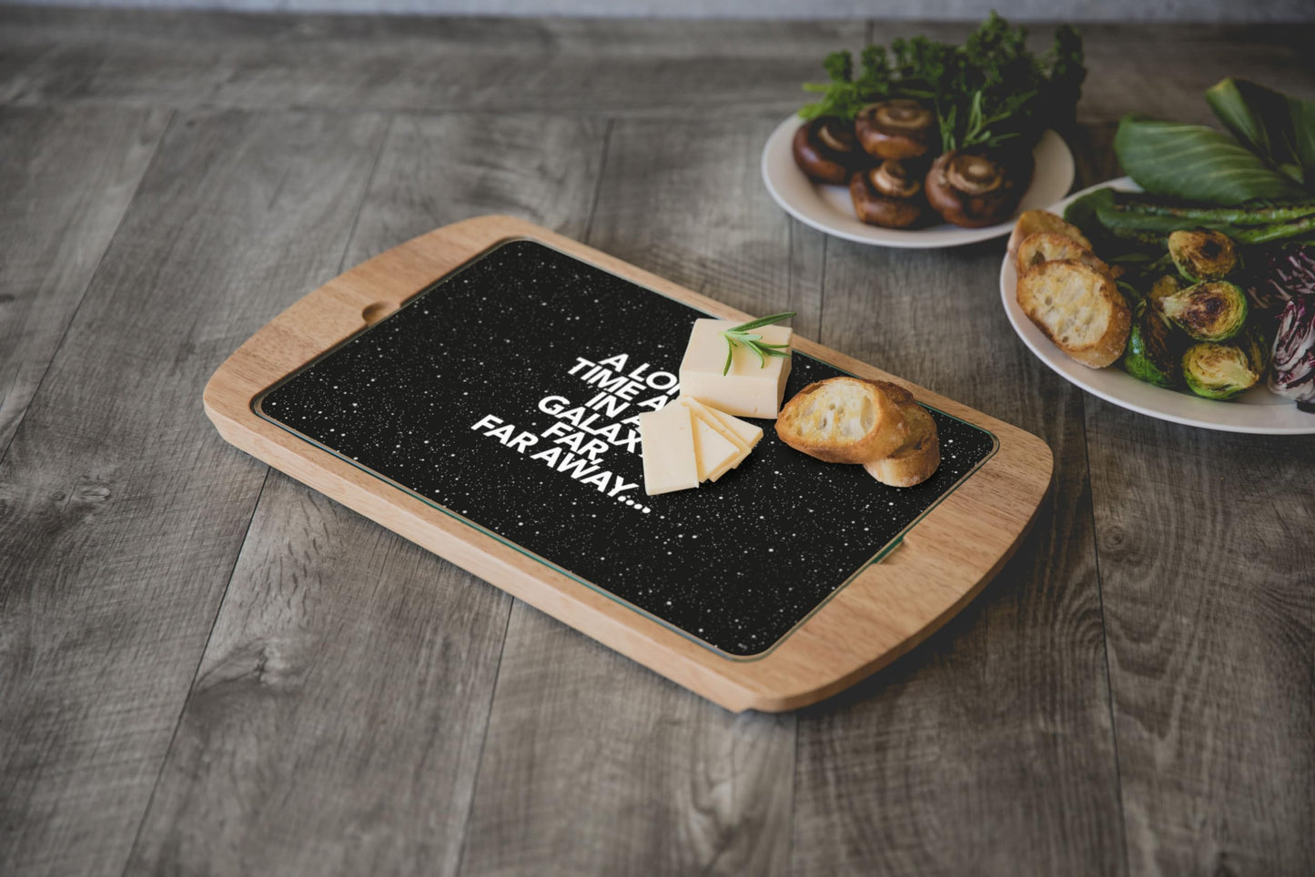PICNIC TIME Star Wars Scroll Billboard Glass Top Cheese Board, Serving Platter, Cheese Boards Charcuterie Boards, (Parawood)