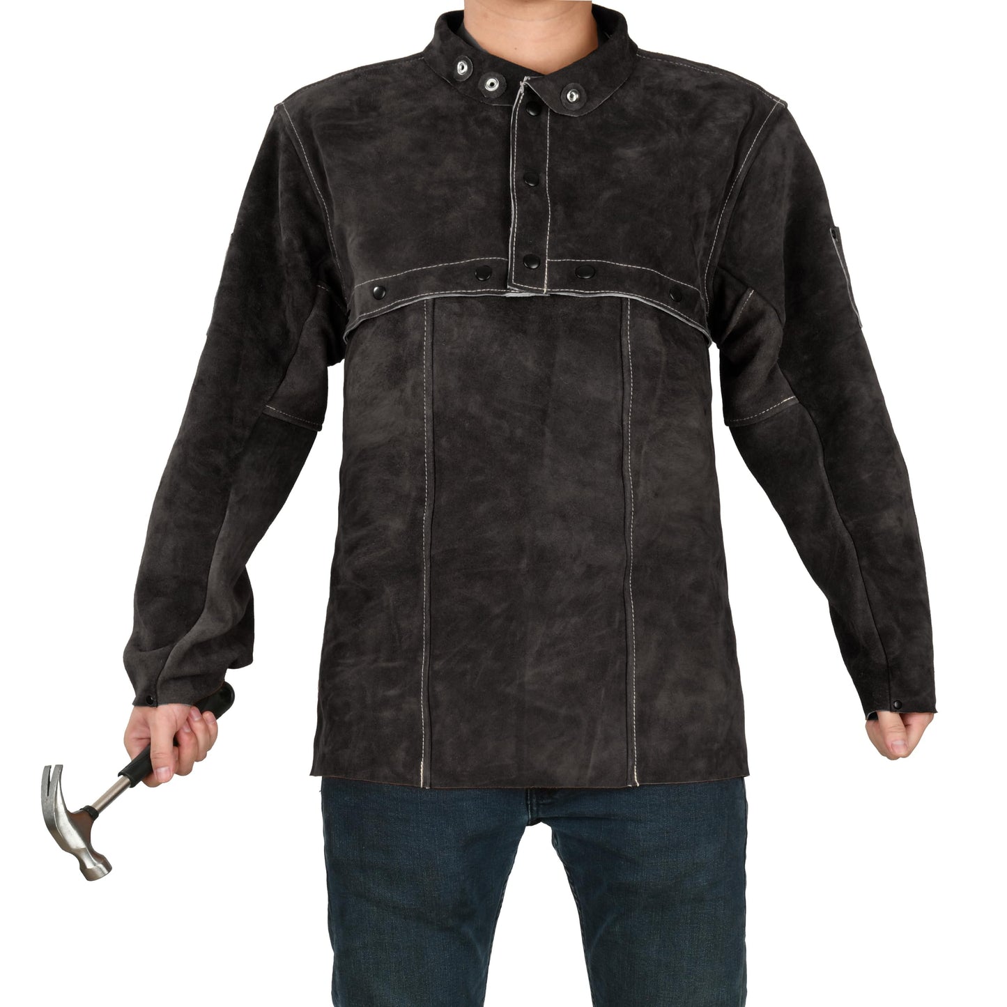 LeaSeek Leather Welding Jacket, Flame-Resistant Heavy Duty Split Cowhide Leather Open Back Welder Jacket for Men & Women