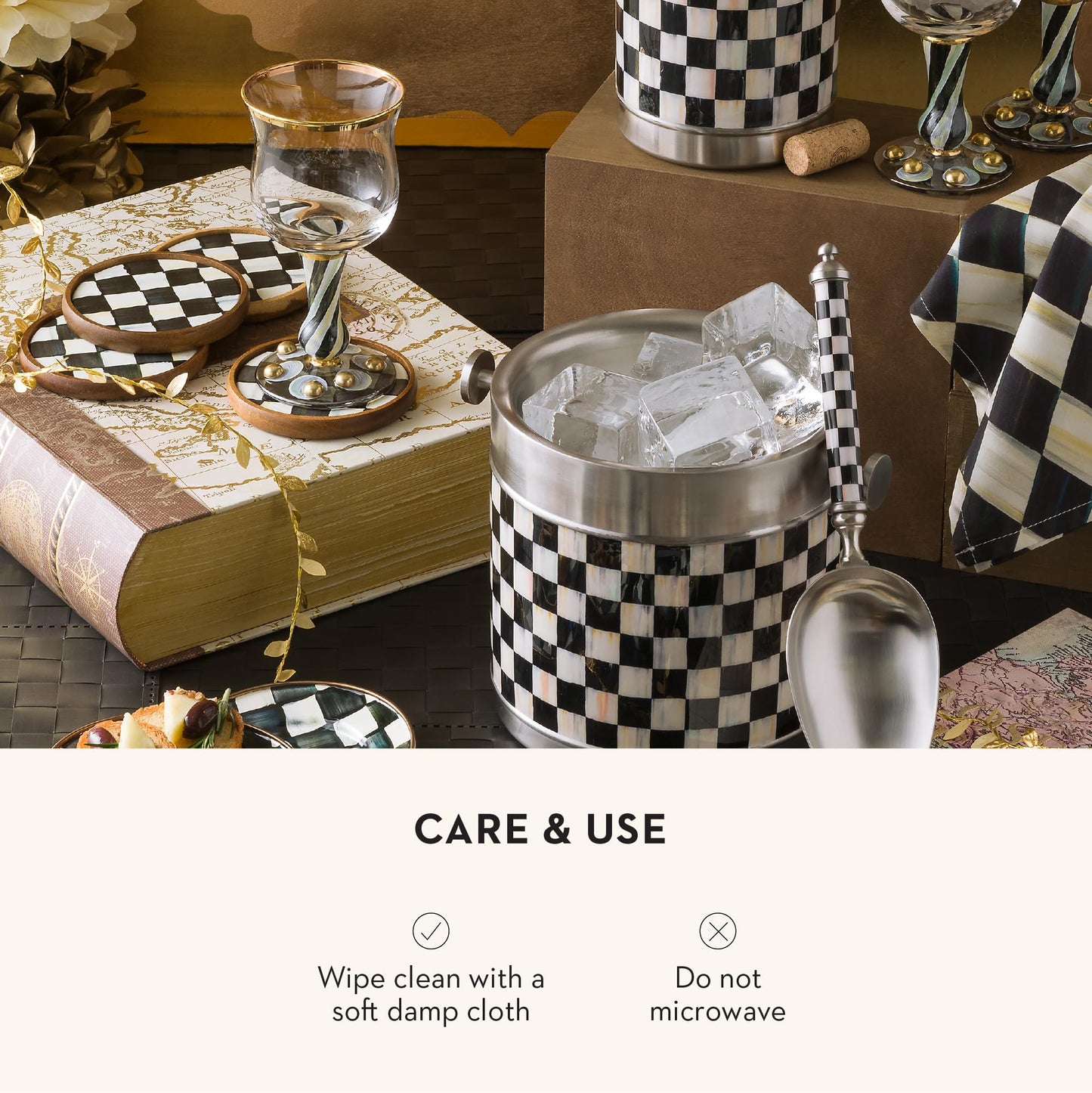 MacKenzie-Childs Courtly Check Round Enamel Coasters, Table Coasters for Drinks, Set of 4