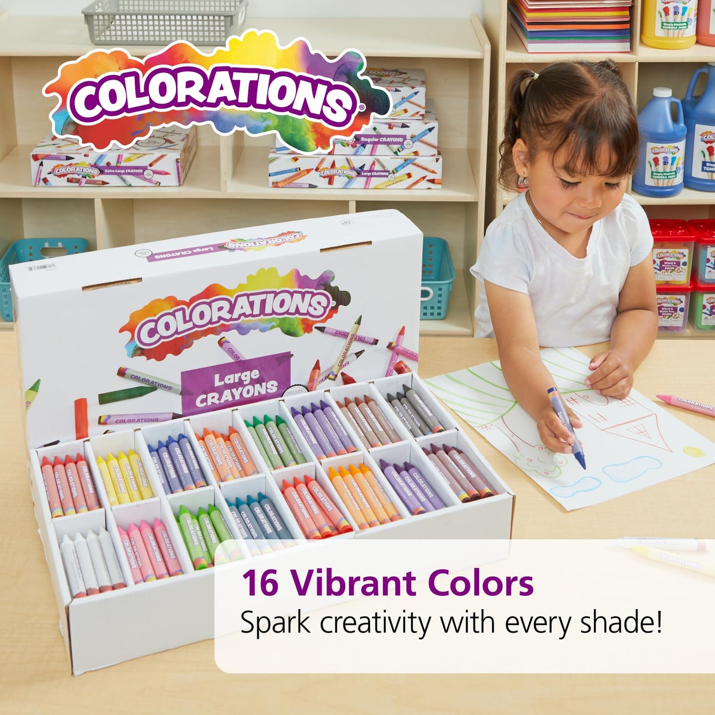 Colorations Large Crayon Classroom Pack, 400 Count, 16 Colors, Non-Toxic, Kids School Supplies - Bulk Jumbo Crayons for Toddlers, Arts and Crafts