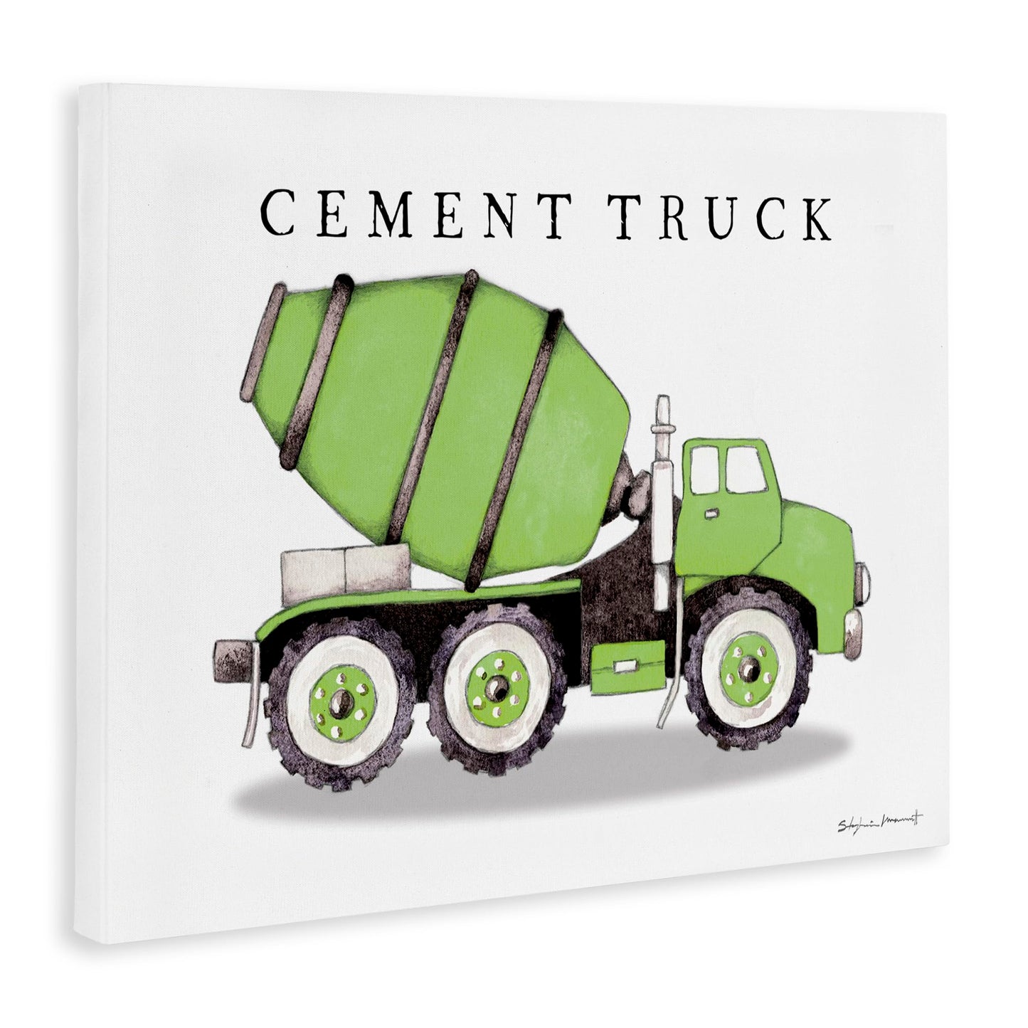 Stupell Industries Green Cement Truck Mixer Classic Construction Vehicle, Designed by Stephanie Workman Marrott Canvas Wall Art, 24 x 30, Off-White