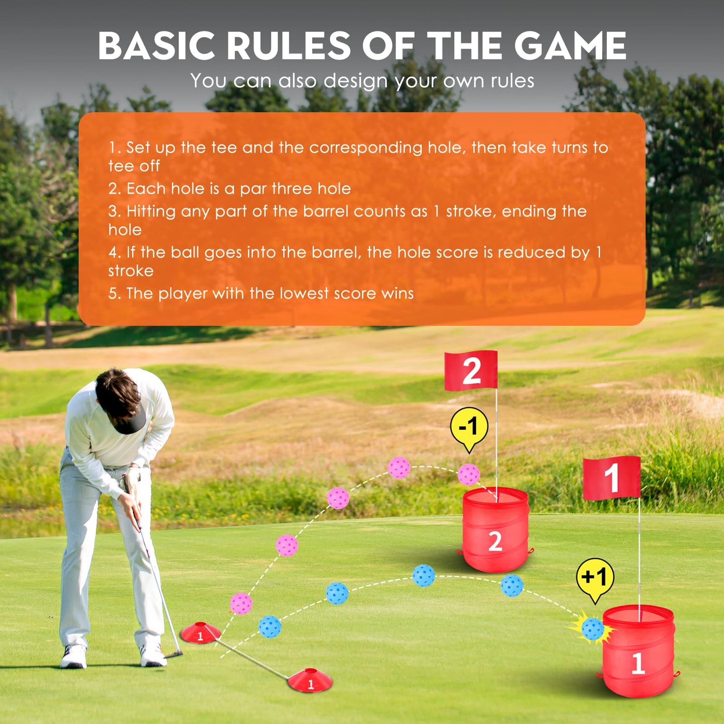 Golf Bucket Outdoor Yard Games, Golf Practice Toys for Family, Adults and Kids, Portable Golf Course for Backyard, Lawn, Park, Beach, Camping (9 Hole Course)