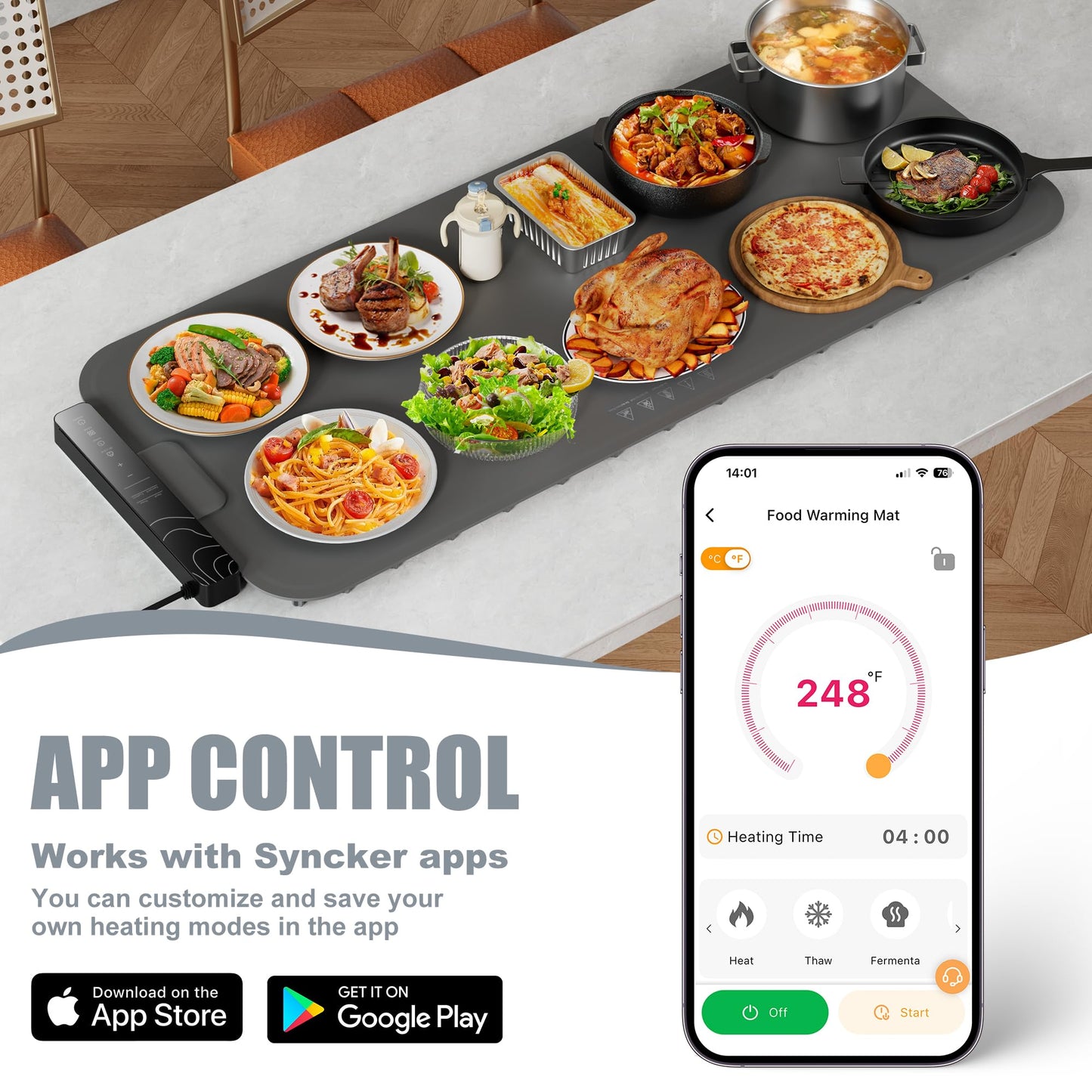 𝗡𝗲𝘄𝗲𝘀𝘁 Warming Mat for Food XXL 37”x15” Food Warming Mat 10s Fast Heating Pad with APP Control Electric Warming Tray for Parties Buffet 99h Timer Portable Countertop Food Warmer Christmas Gift