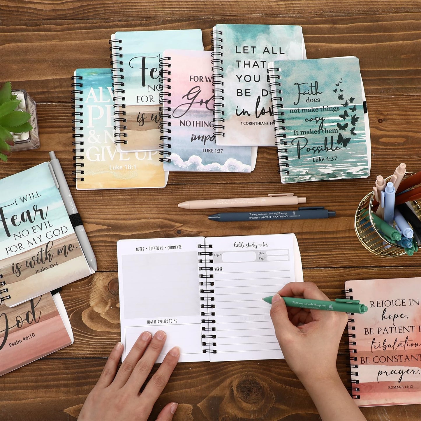 Resurhang 30 Sets / 60 Pcs Inspirational Christian Prayer Journals for Women, Fathers Day Church Gifts Bulk Spiral Notebooks with Religious Pens, Bible Study Gifts & Teacher Supplies (Verses of Faith)