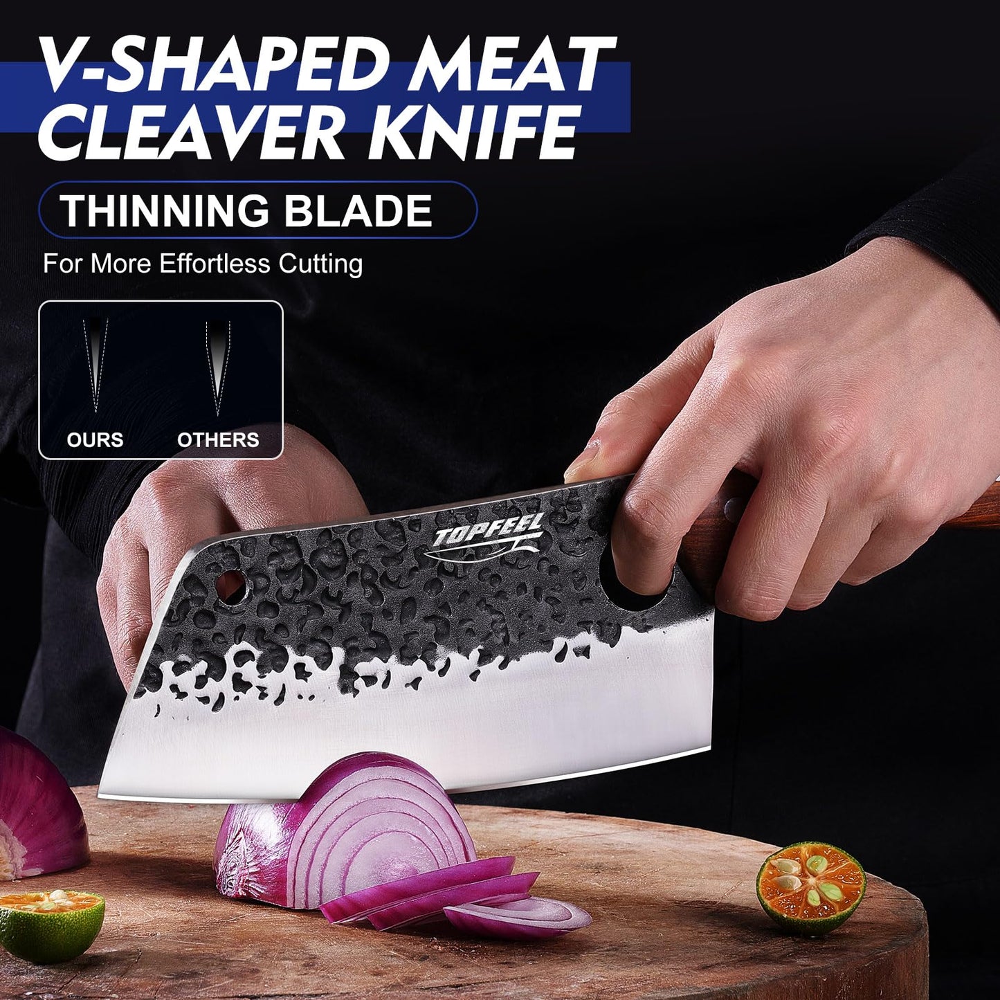 Topfeel 4PCS Meat Cleaver Set -Heavy Duty Bone Chopper & Meat Cleaver & Viking Knife & Slicing Knife, Chef Knives Set for Home Kitchen,Camping, BBQ Knives Gift for Men