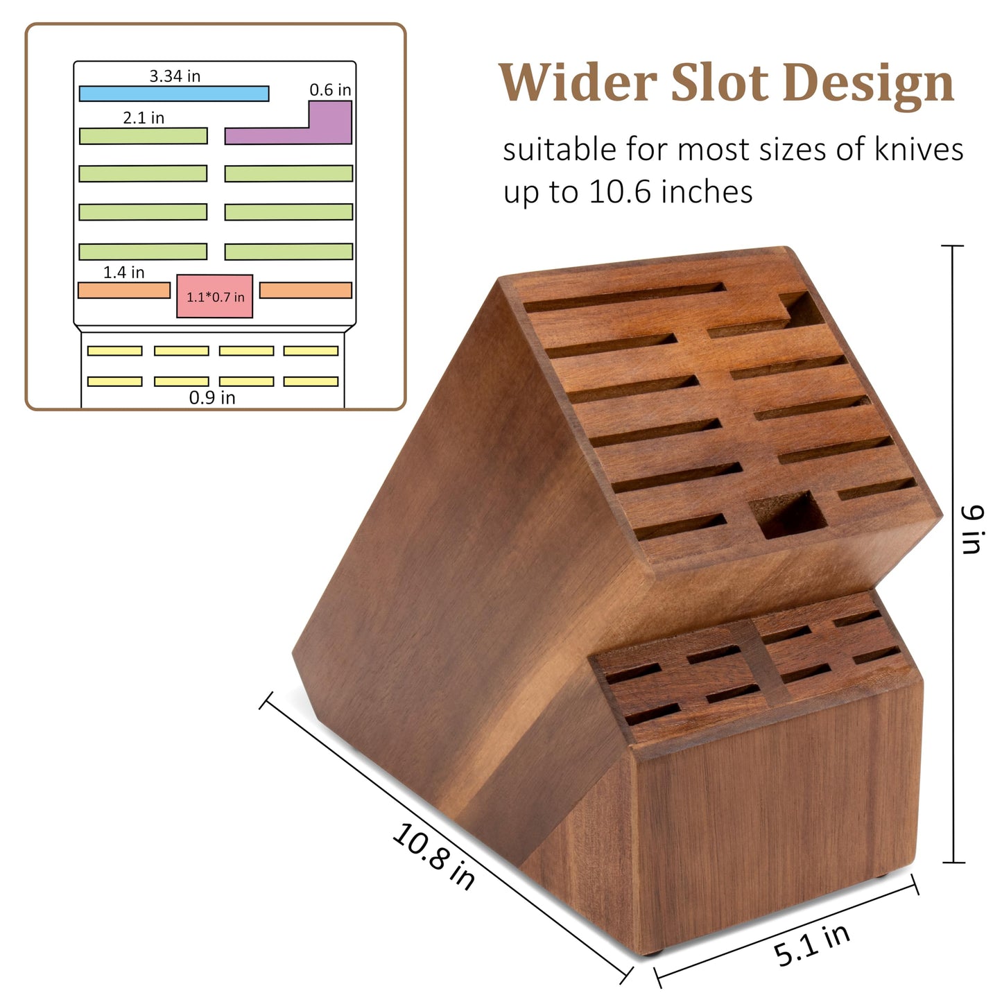 20 Slot Knife Block Storage without Knives,Acacia Wood Universal Knife Holder for Kitchen Countertop,Large Butcher Block Organizer,Easy Kitchen Knife Storage (Brown)