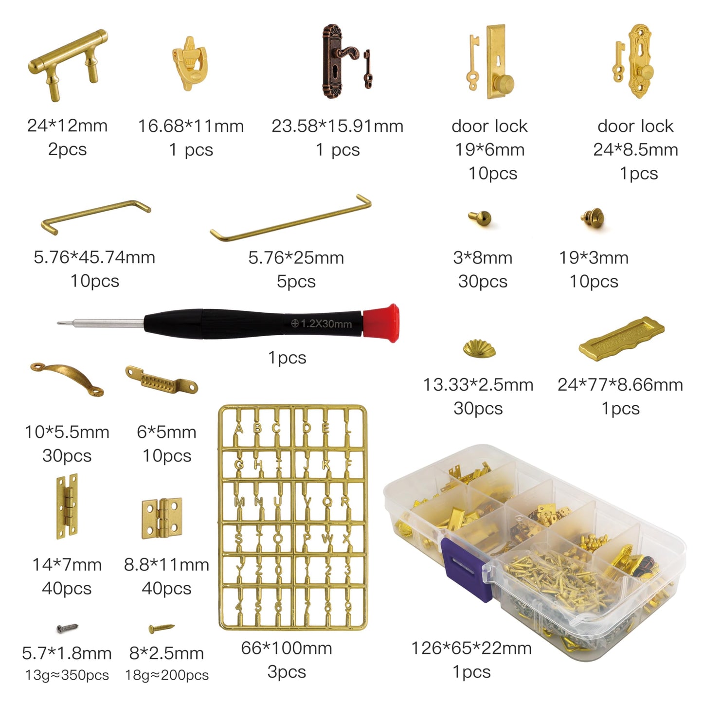 iland Miniature Dollhouse Accessories of Miniature Hinges & Dollhouse Handles & Hardware 20 Kinds Over 700 pcs
