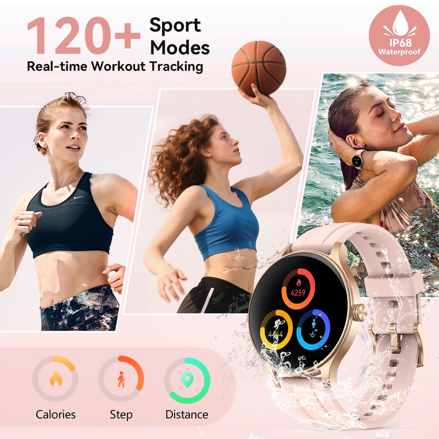 Smart Watches for Women (2 Bands), 1.27" Stylish Fitness Watch for Android iPhone with Bluetooth Calls (Make/Answer), AI Voice Command, Heart Rate/SpO2/Sleep Monitor, 7 Days Battery, IP68 Waterproof