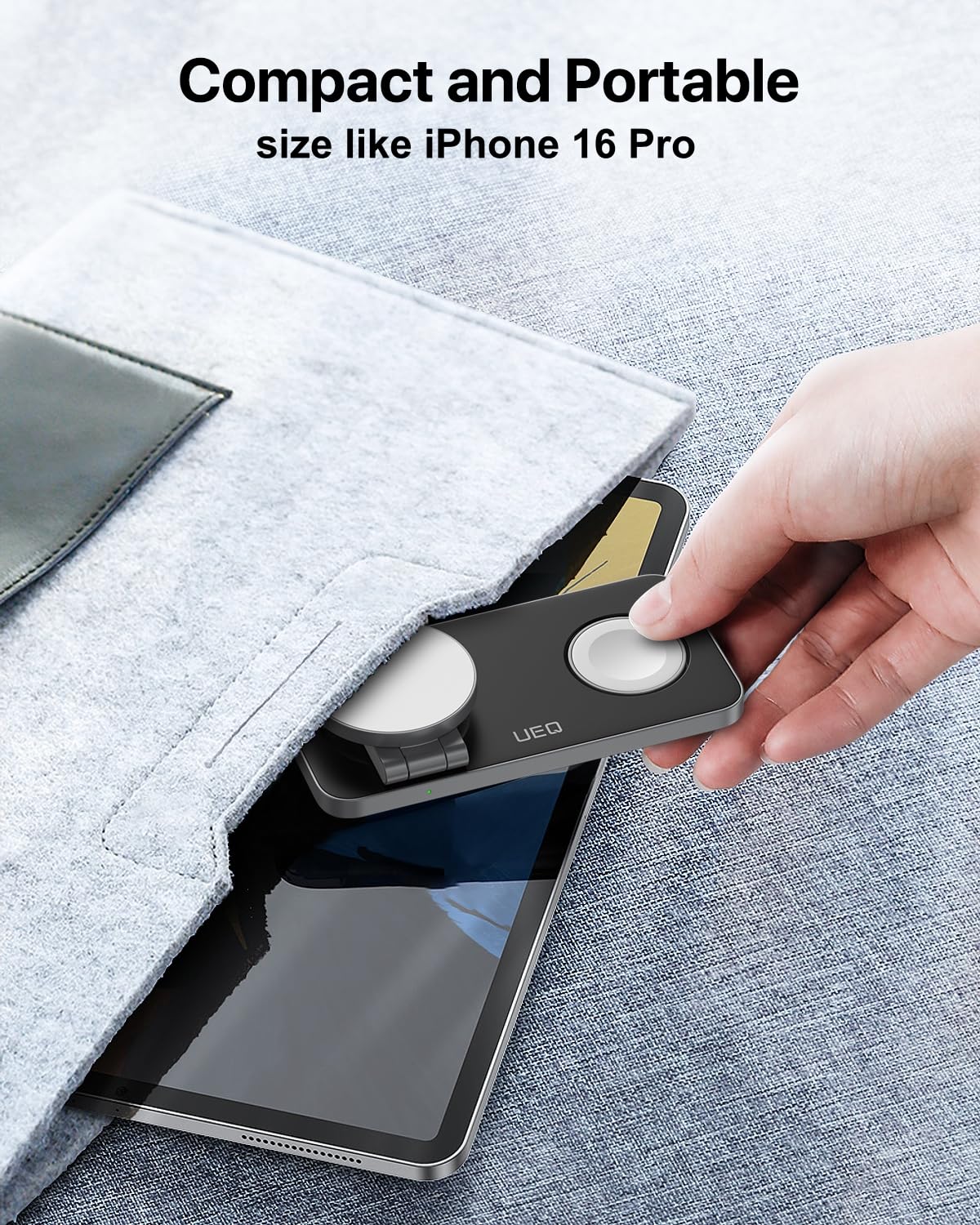 UEQ Foldable 3 in 1 Wireless Charging Station for Apple Compatible with Magsafe Charger Stand,Magnetic Wireless Charger Station for iPhone 16 15 14 13 12 Series,Airpods Pro,Apple Watch(Black)