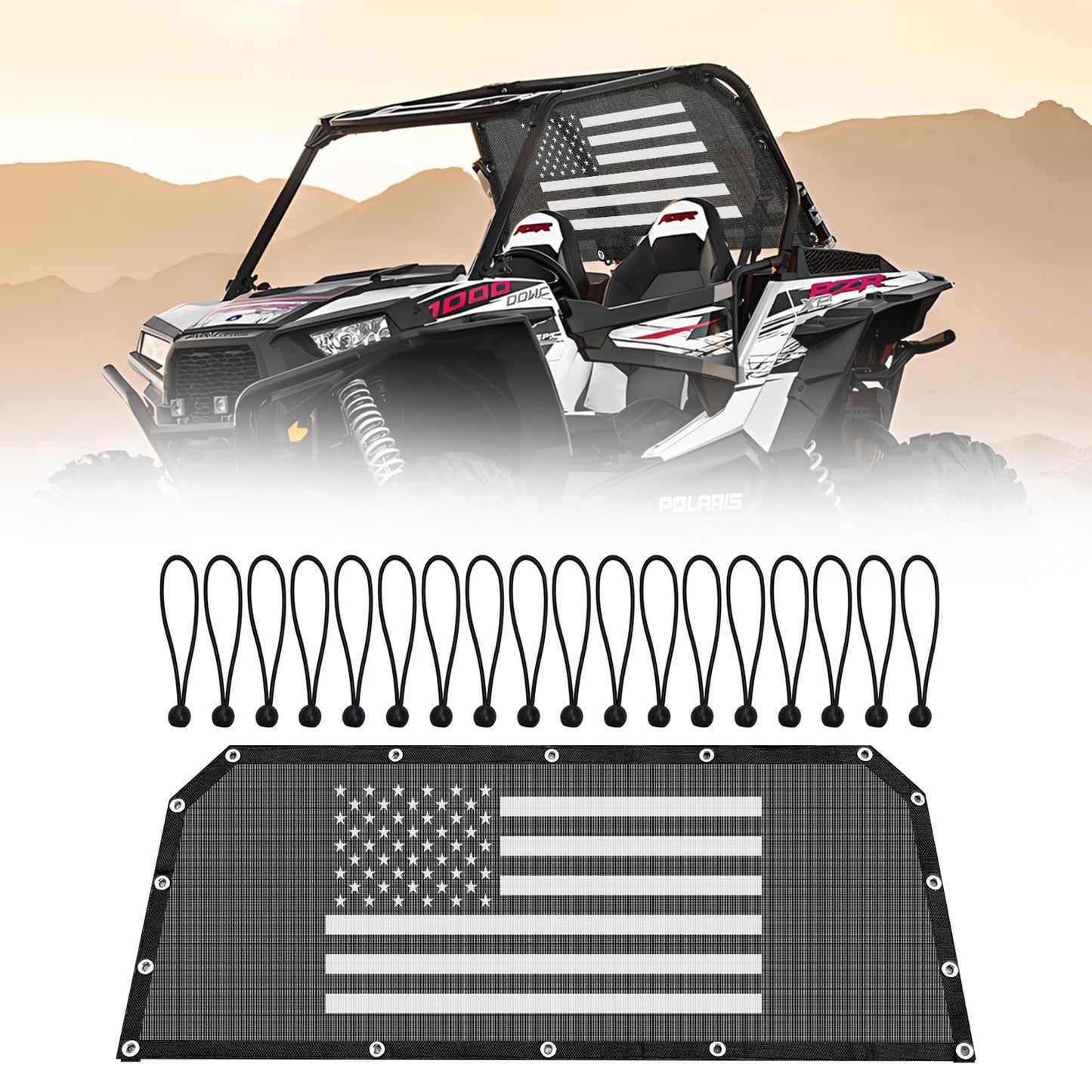 Rear Window Net for 2020-2025 Polaris RZR PRO XP 4/Pro R/Turbo R,Soft Mesh Windshield Shield with USA Flag Design,Airflow Protection Against Dust & Debris,Durable PVC Material