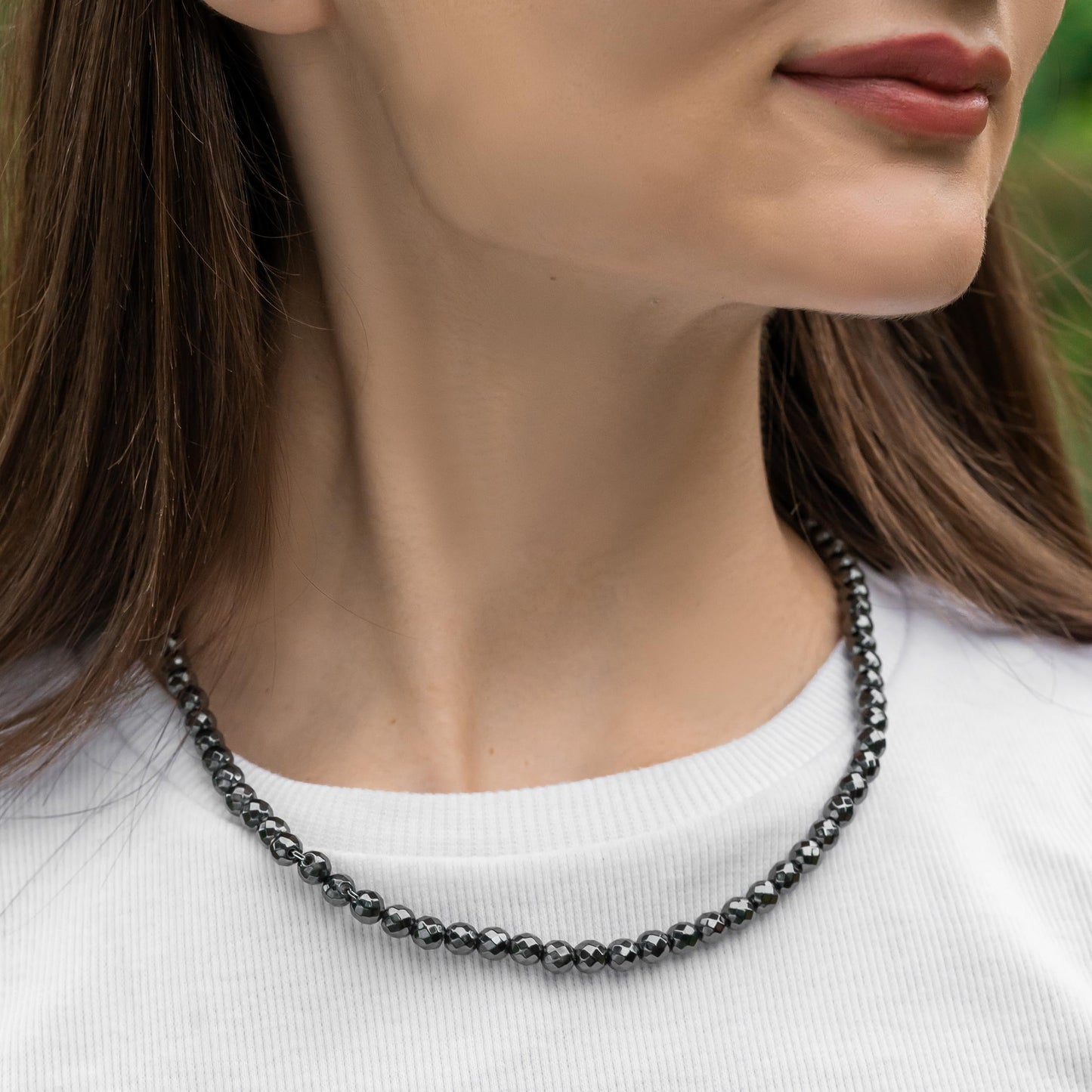 MagnetRX® Magnetic Hematite Necklace – Ultra Strength Hematite Stones – Unisex Beaded Necklace for Women and Men (6mm Faceted Beads)