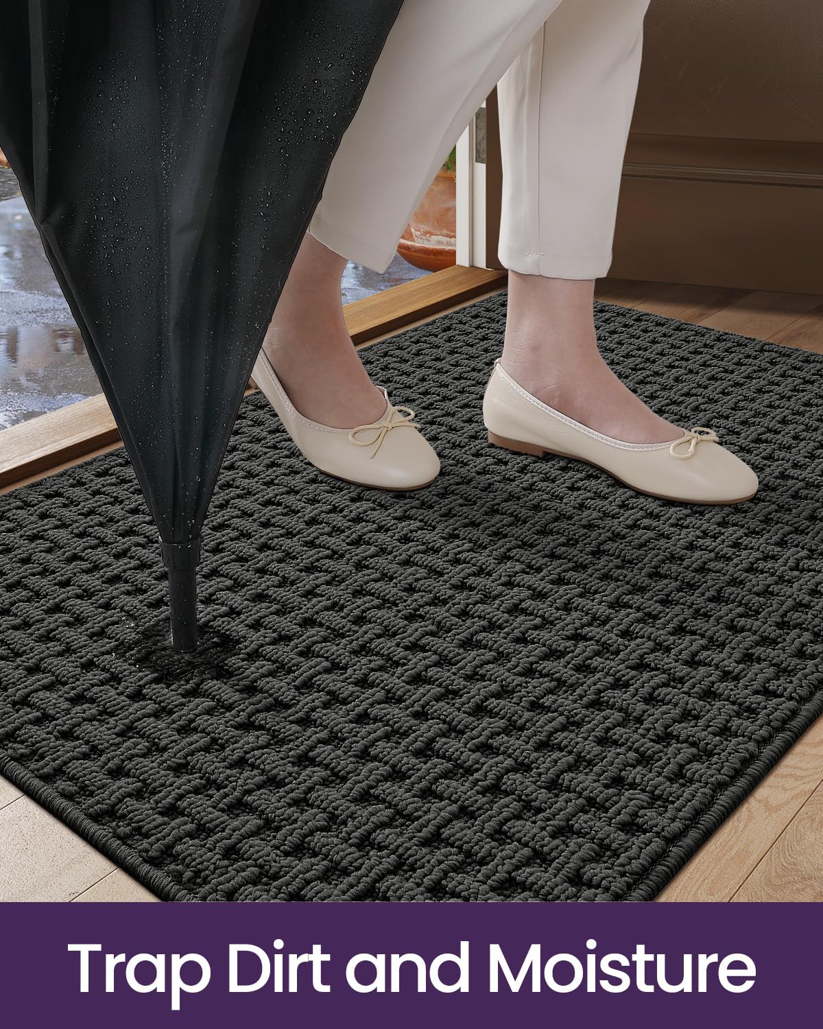 DEXI Front Entryway Door Mat Non Slip 36x60, Washable Entry Way Mats Inside Entrance Low Profile, Welcome Doormat Dirt Trapper for House Floor Home Porter Hall Backdoor Area, Dark Grey