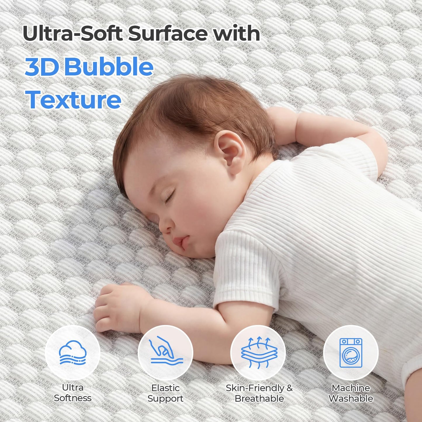 GAIVE 1.5in Mattress Fit Pack and Play & Baby Bassinet, Gel Memory Foam with Waterproof & Breathable Ice Silk Cover, 41.1"x27.8" （Grey）