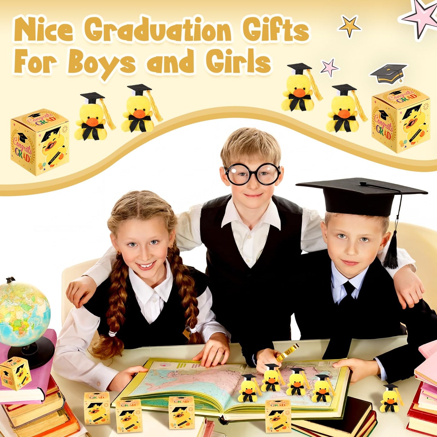 Trnayi 24 Set Mini Graduation Stuffed Duck with Gifts Box Graduation Stuffed Animal Keychain with Cap Gift Set for 2026 Graduations Party Graduations Decoration Prize Exchange Gift