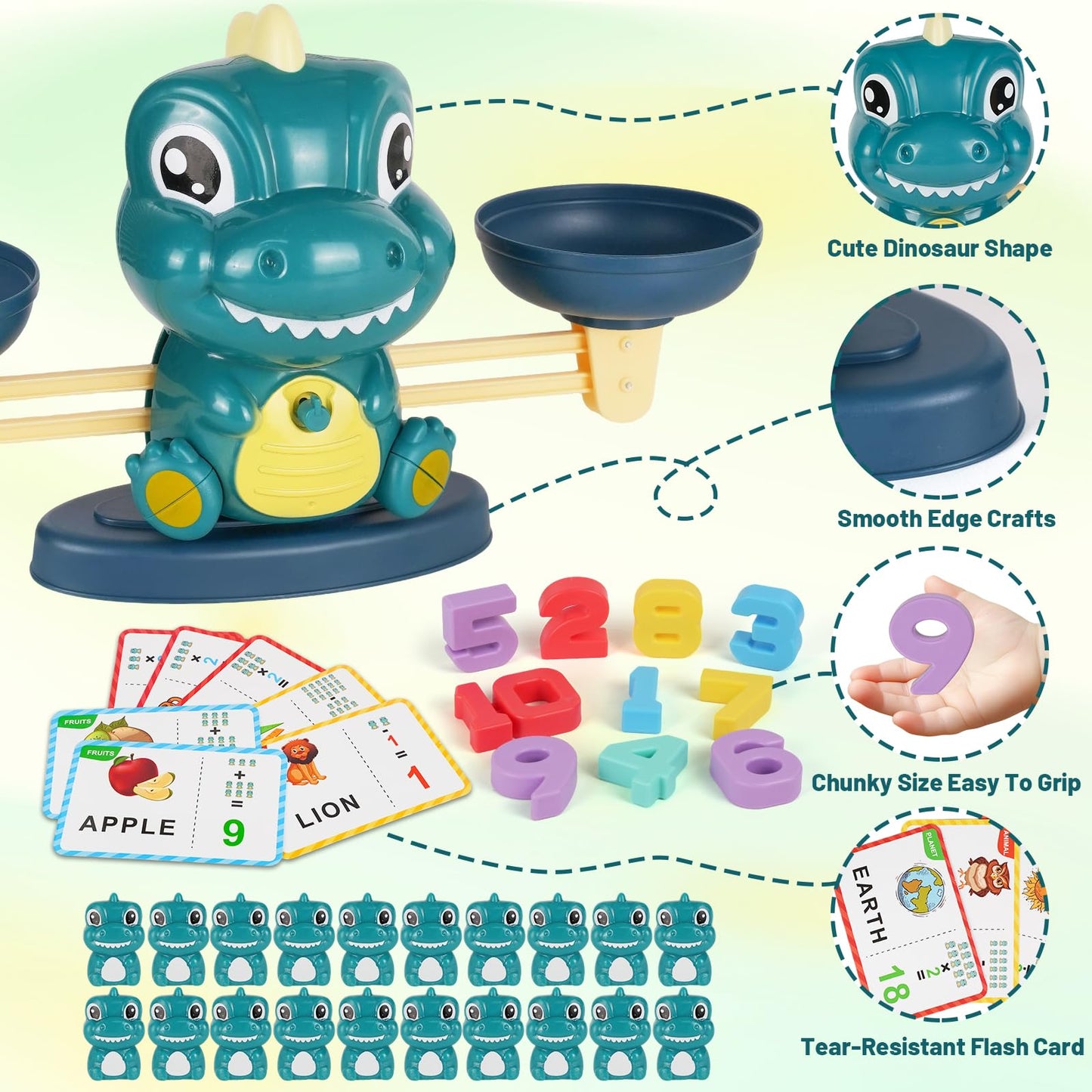 ISMETACU - Dinosaur Balance Toy for Kids, Montessori Math Game and Counting Tool for Preschool Learning, Educational Activity Set for 3 Year Old Boys