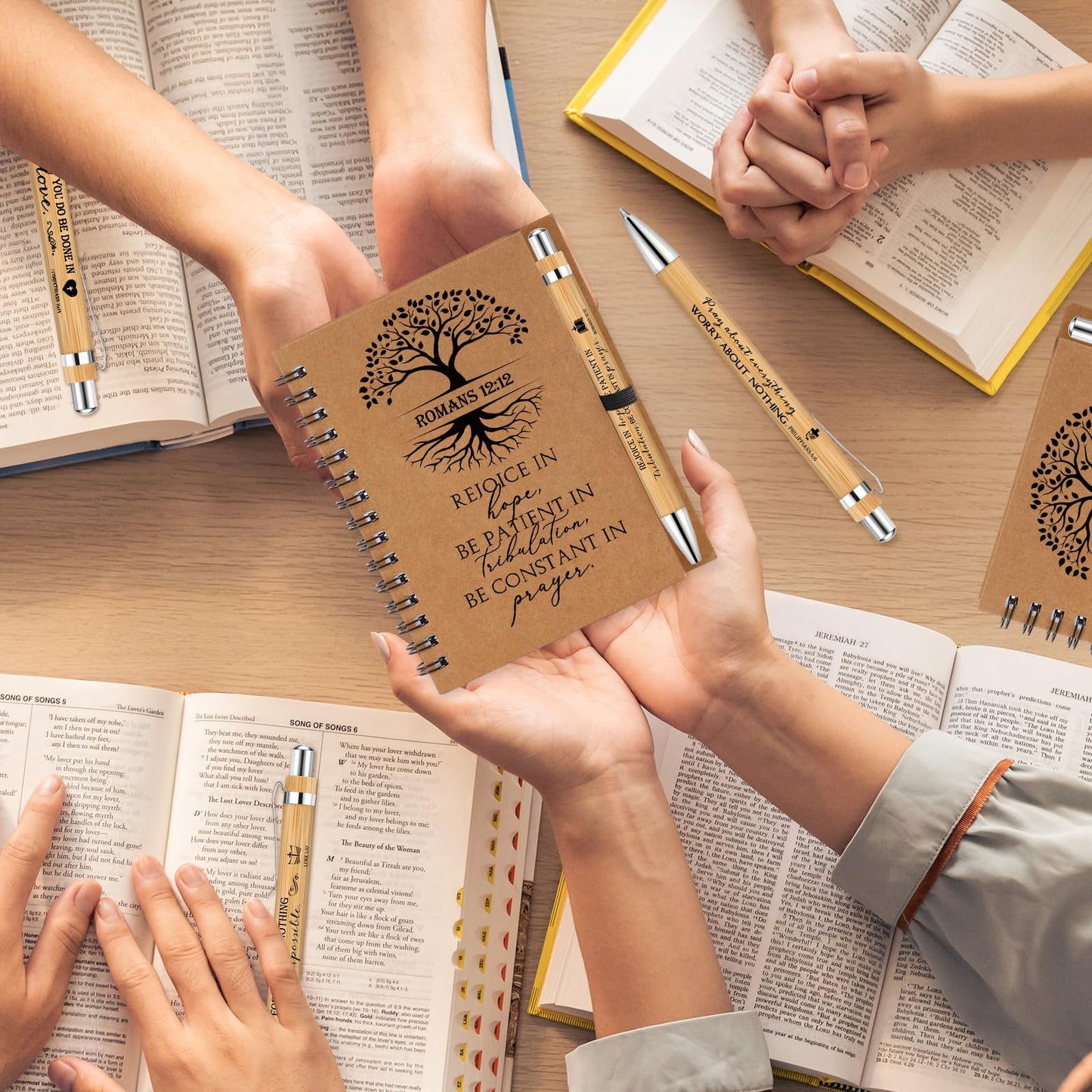Kosiz 80 Pcs/40 Set Fathers Day Christian Gifts Bulk Religious Spiral Notebook with Bible Verse Pen Prayer Journal Inspirational Notepad for Men Women Church Birthday Bible Study (English Tree of Life)
