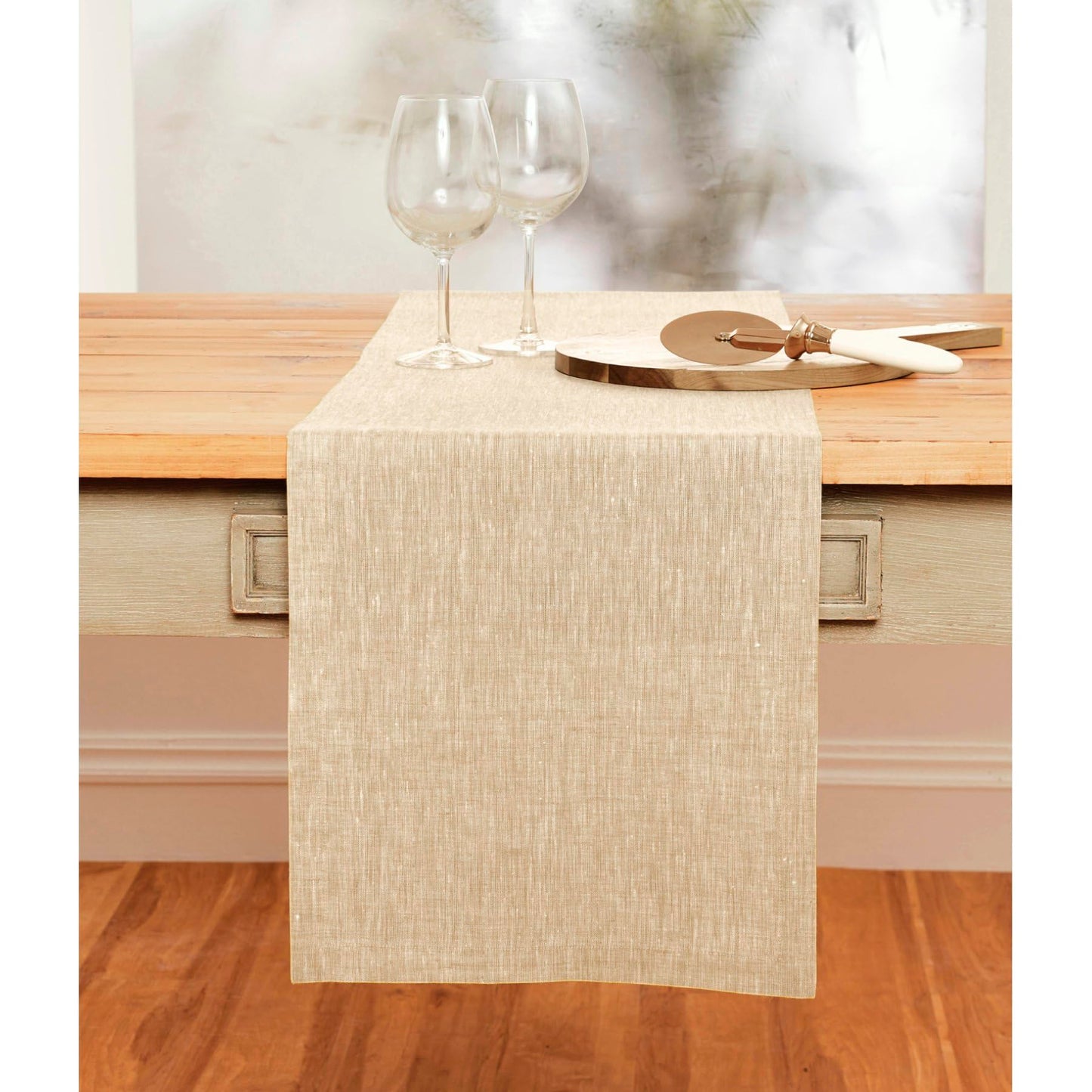 Solino Home Linen Table Runner 144 Inches Long - Athena, 100% Pure Linen Champagne Beige 14 x 144 Inch Table Runner for Dining, Fall, Autumn, Thanksgiving, Christmas