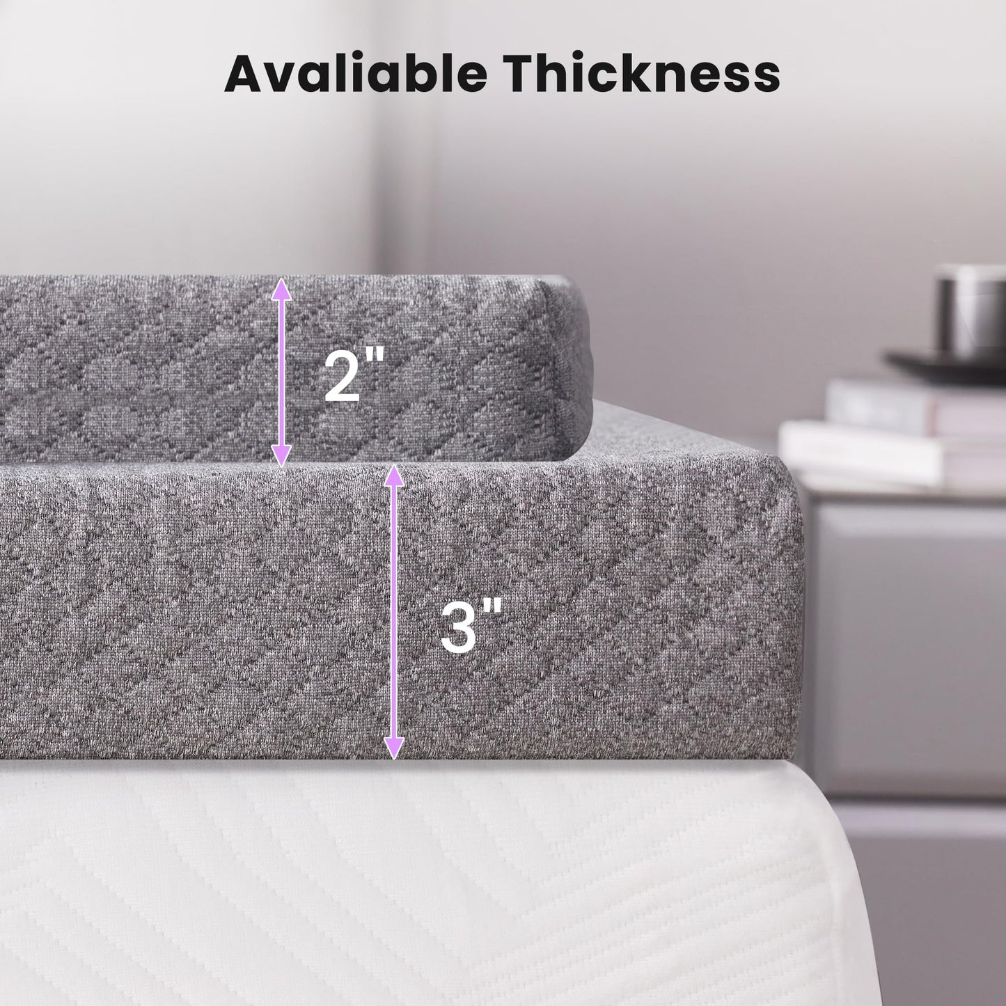 SINWEEK 2 Inch Gel Memory Foam Mattress Topper Twin Size, Ventilated High Density Pad for Back Pain, Bed Topper with Removable Soft Cover, CertiPUR-US Certified,Grey