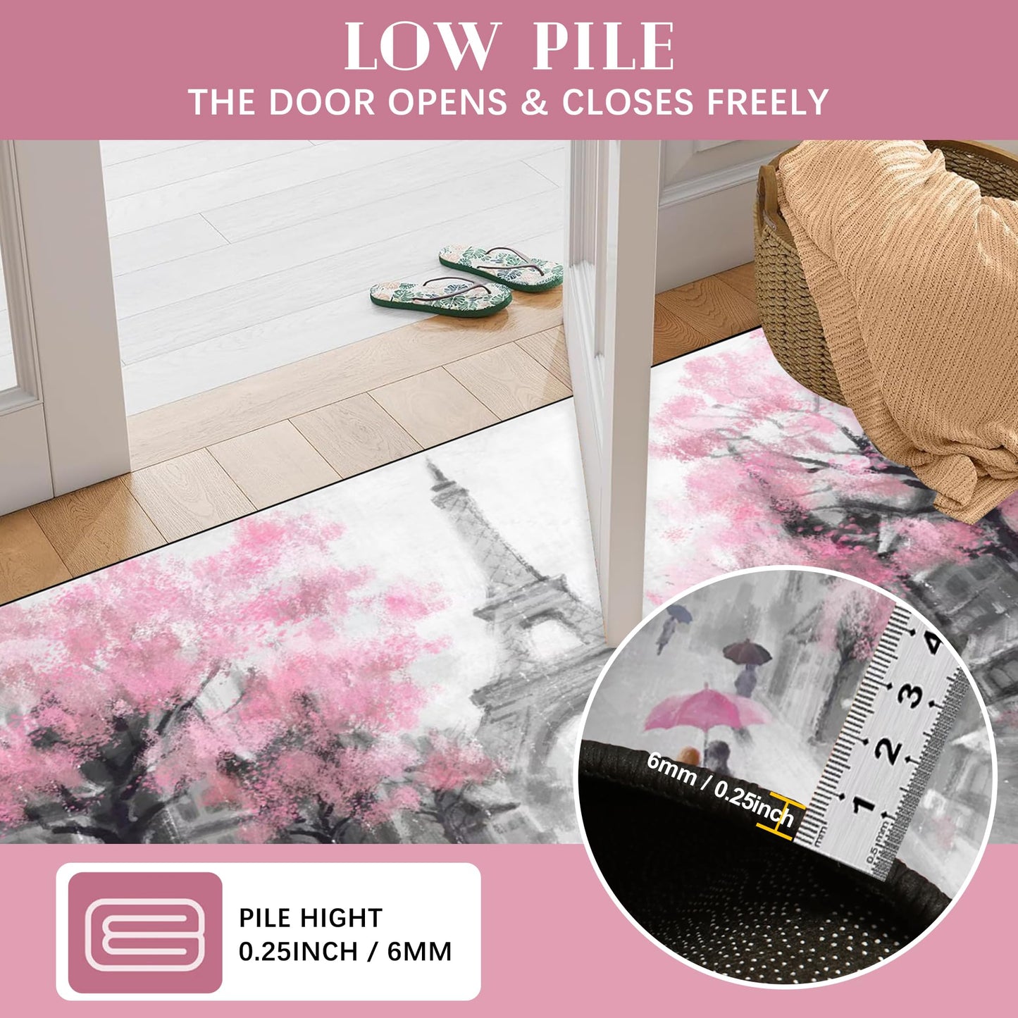 EDGZKO Paris Rugs for Girl Bedroom: 5x7 Feet Pink Gray Eiffel Tower Area Rug for Living Room Home Kitchen Hallway Paris Themed Carpet Indoor Floor Mat for Teens Girls Women