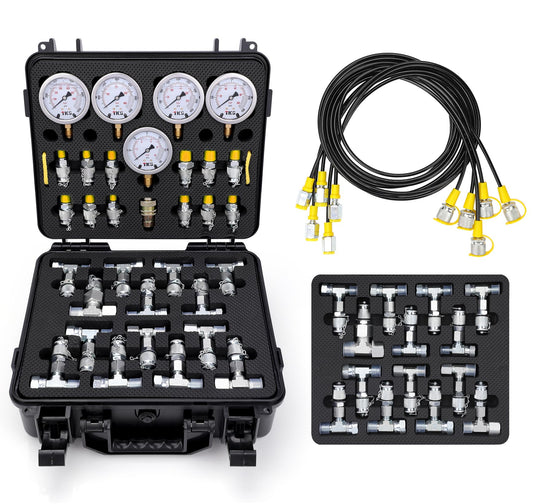 AilemeNova Hydraulic Pressure Test Kit, 5 Gauges (10/100/250/400/600bar) 60mpa 13 Test Couplings 14 Tee Connectors 5 Test Hoses w/Sturdy Portable Carrying Case for Excavator Construction Machinery