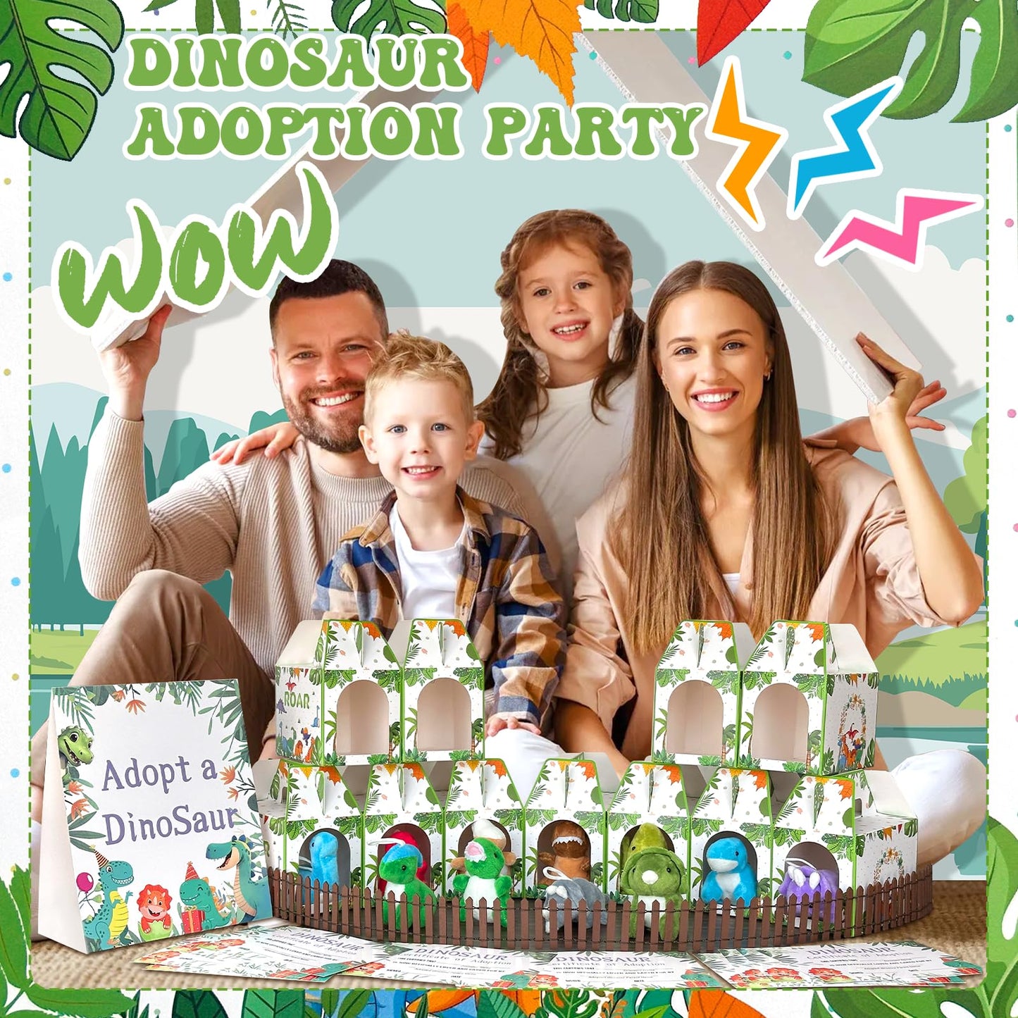 Gaiaring 38 Pcs Adopt a Dinosaur Pet Party Favors Include 12 Mini Plush Dinosaur 12 Foldable Boxes 12 Adopt Dinosaur Cards 1 Adopt Sign 1 Adopt Fence for Adopt A Pet Party