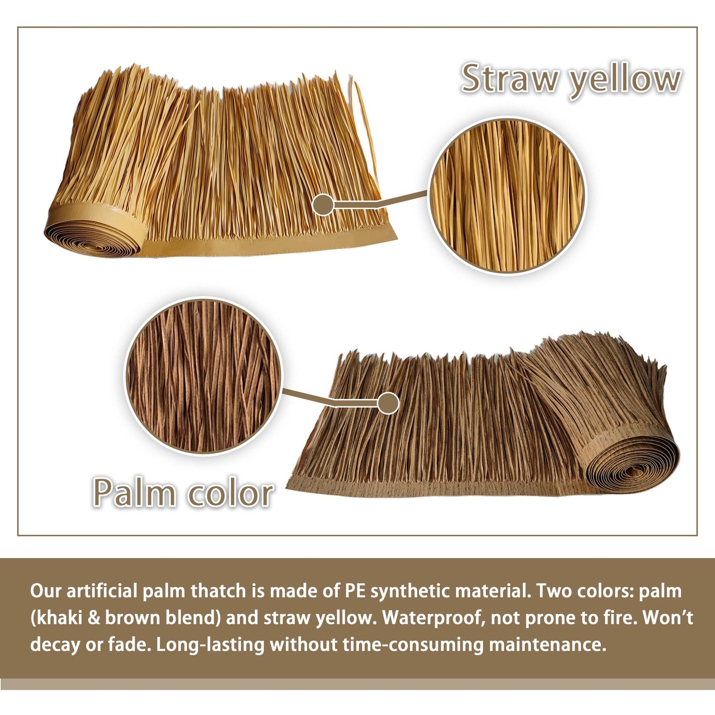 Premium Mexican Style Artificial Palm Thatch Roof Rolls. 5 Lengths, 2 Colors. Waterproof. Easy Install. Ideal for Tiki Bars, Parties, Gardens & Fences (30ft x 16in - Palm Color Thatch)