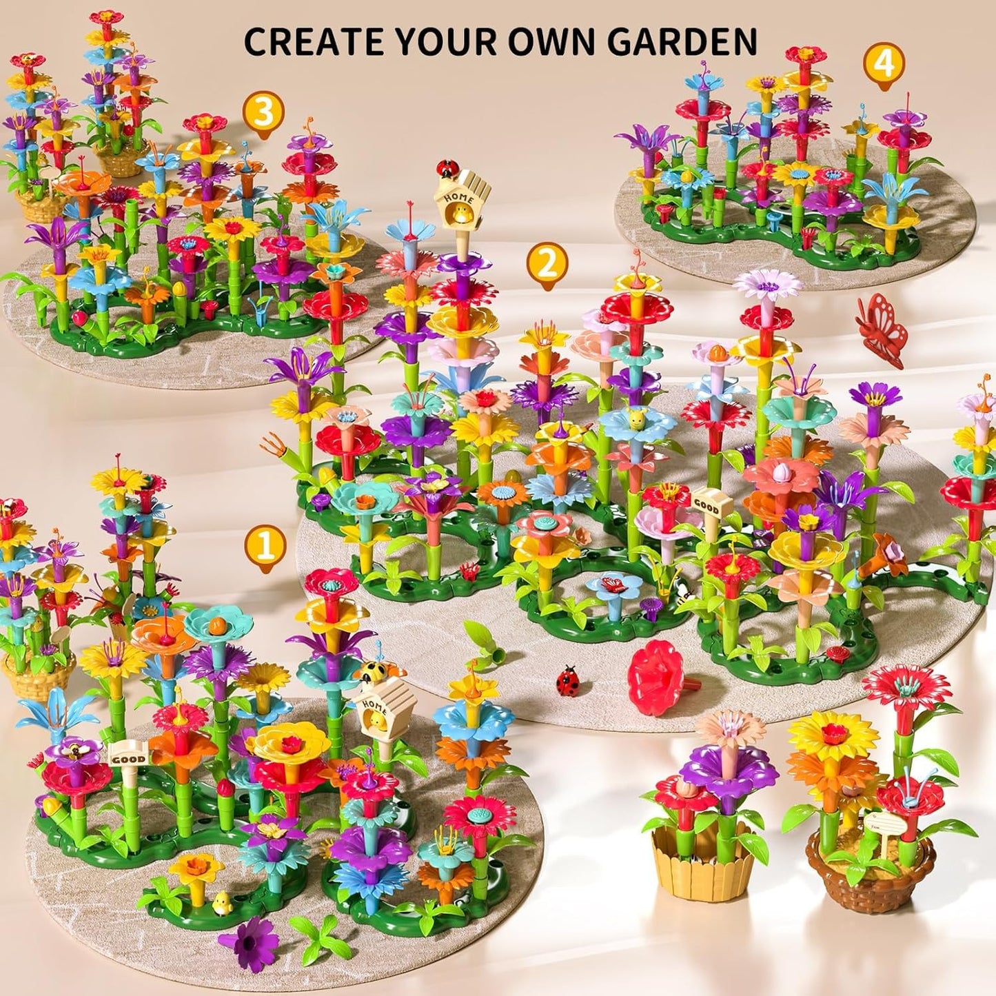 TEMI 138 PCS Flower Garden Building Toys for Girls Toys, Educational STEM Toy and Preschool Garden Play Set for Toddlers 3 4 5 6 7 Year Old Kids Boys Girls, Flower Stacking Toys for Kids Age 3-6