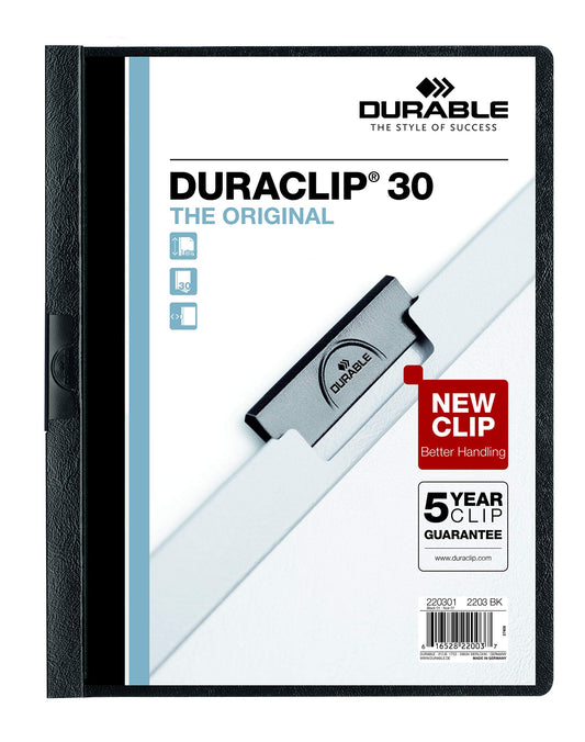 Durable Report Cover with DURACLIP - Letter-Size - Holds Up to 30 Pages - Clear Cover in Black - 25 Per Box