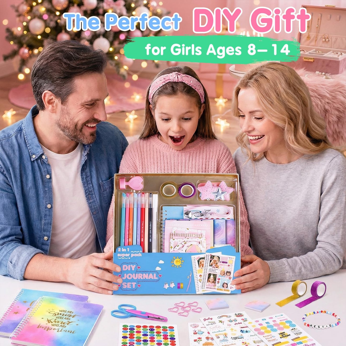 Poaoed 2-Pack DIY Journal Kit for Girls Ages 8 9 10 11 12 13 14, Scrapbook & Diary Supplies, Journaling Kit Arts and Crafts Journal Set for Teens and Tweens, Birthday & Christmas Gifts