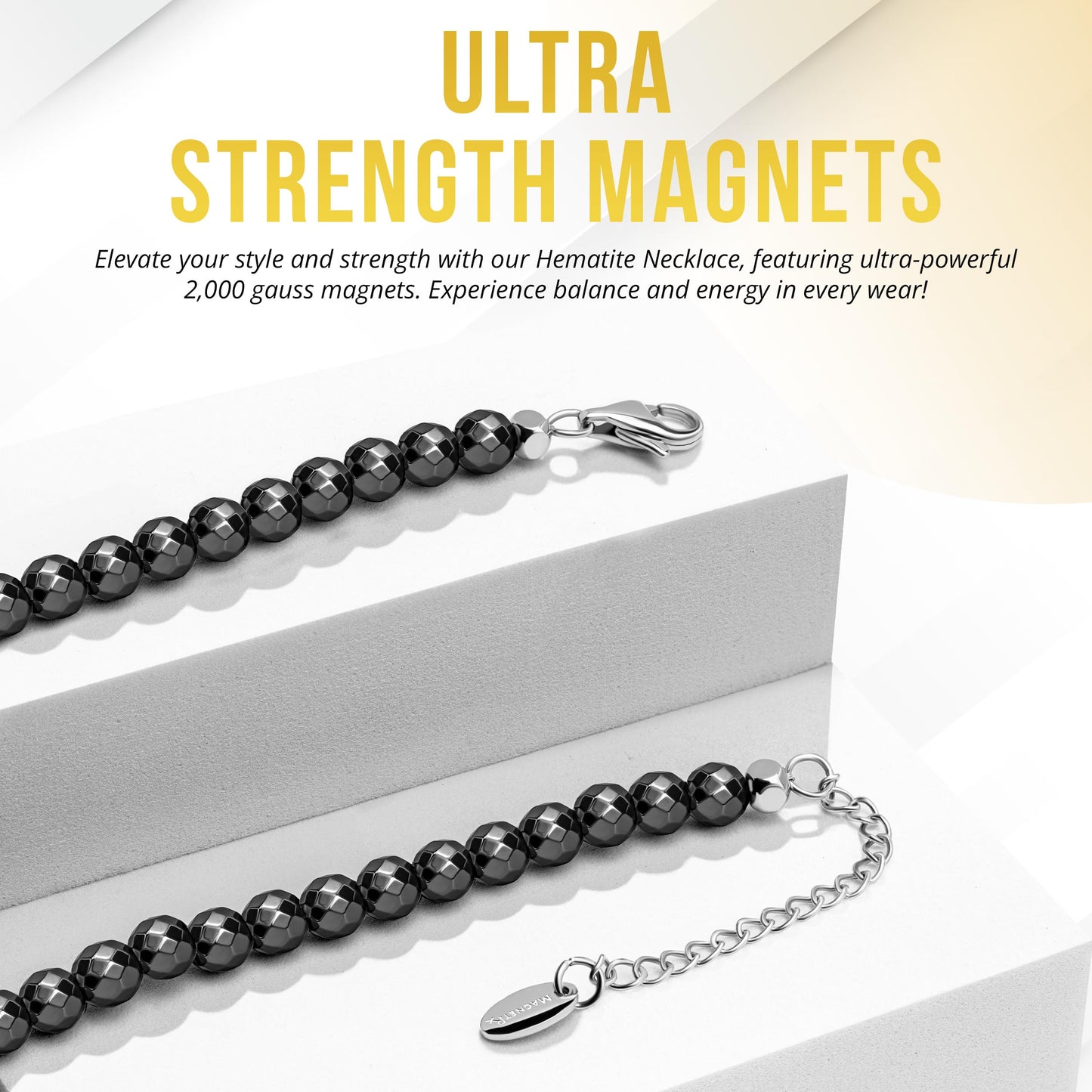 MagnetRX® Magnetic Hematite Necklace – Ultra Strength Hematite Stones – Unisex Beaded Necklace for Women and Men (6mm Faceted Beads)