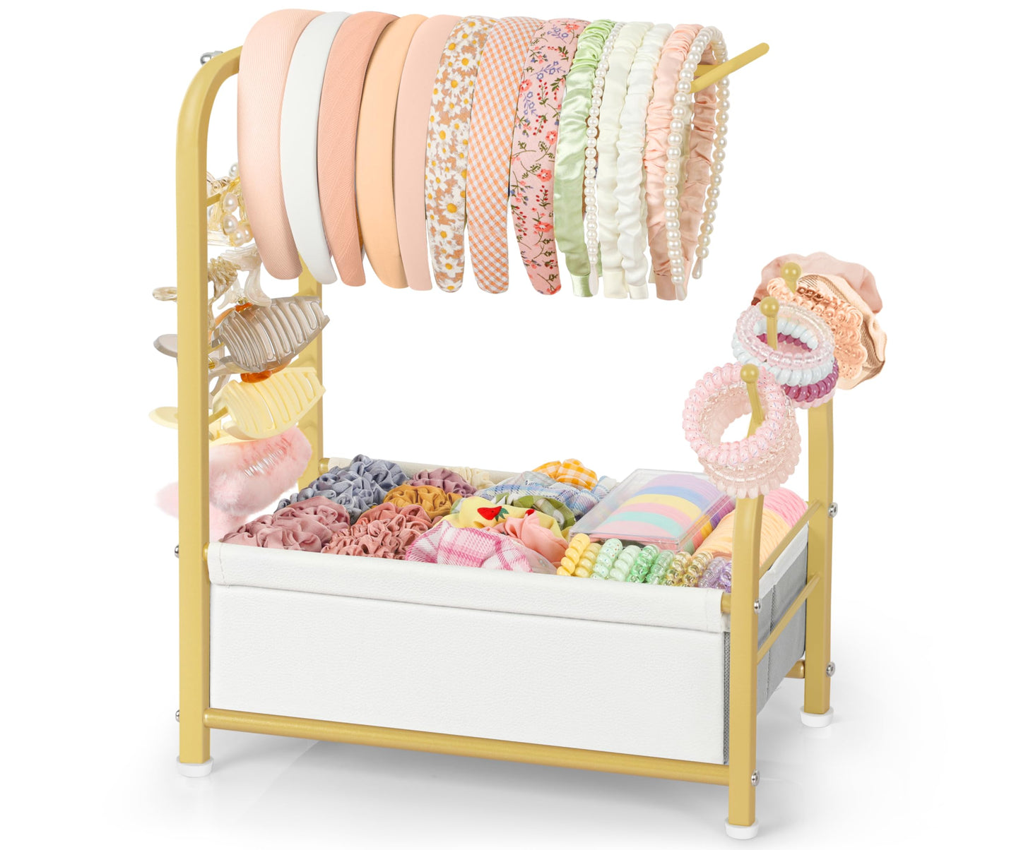Keebofly Headband Holder Stand - Versatile Organizer for Scrunchies, Bows & Claw Clips - Compact Hair Accessories Storage for Girls, Women, Babies,Golden