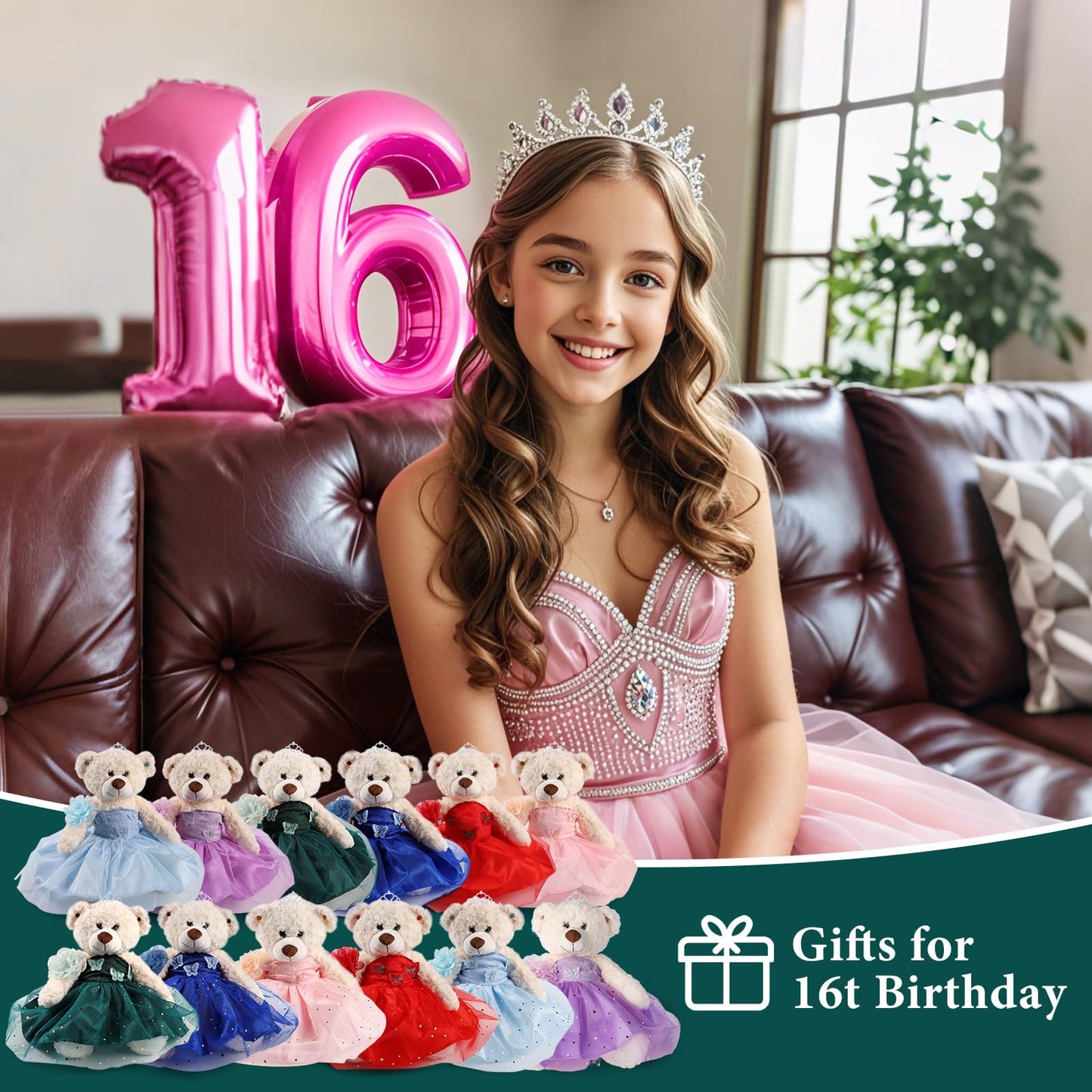 Cisina Quinceanera Doll Quince Teddy Bear with Dress,Quinceanera Decorations for Girls Gifts,OSO De Peluche para 15 Años Con Vestido,Centro De Mesa Muñecas para 15 Años Quinceañeras-Pink
