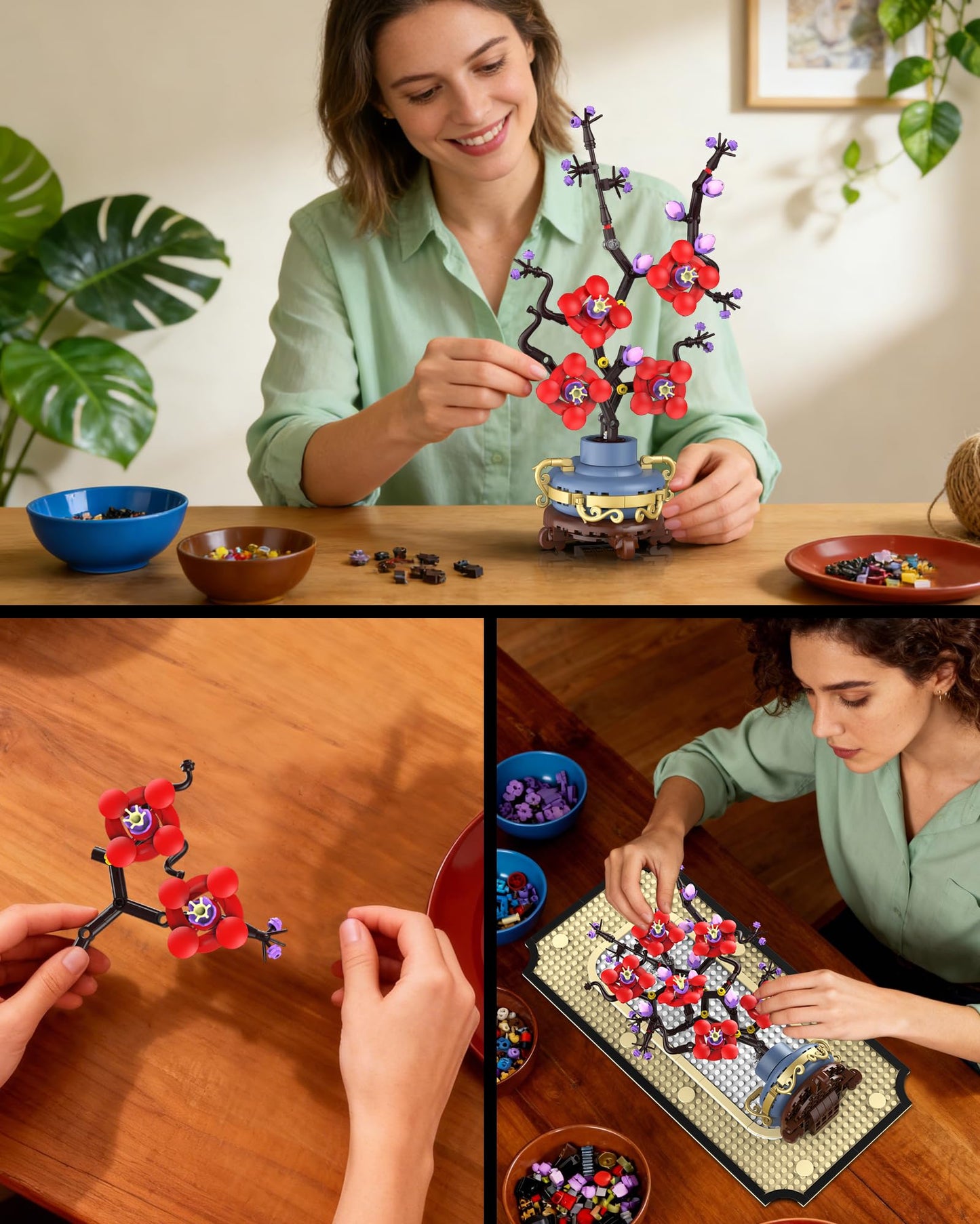 Suplanet Botanicals Plum Blossom Building Set - 3D Wall Art Frame for Botanical Collection & Home Decor Wall Art Architecture Sets, Ideal Gifts for Adult, Kids Ages 8-12 (529 PCS)